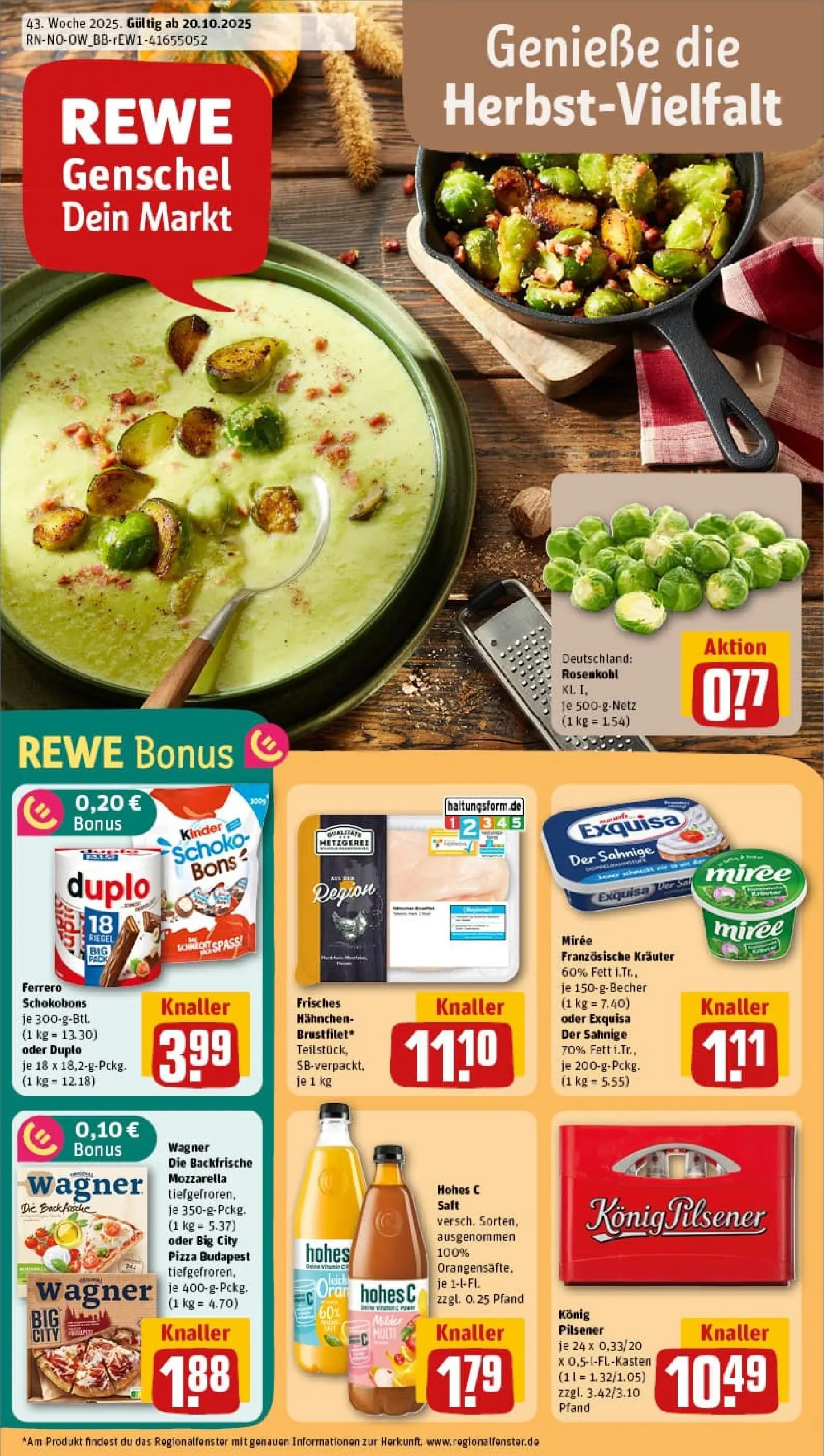 REWE Prospekt ab 19.10.2025 zum Blättern » Angebote | Seite: 1 | Produkte: Konig pilsener, Mozzarella, Hohes c, Saft