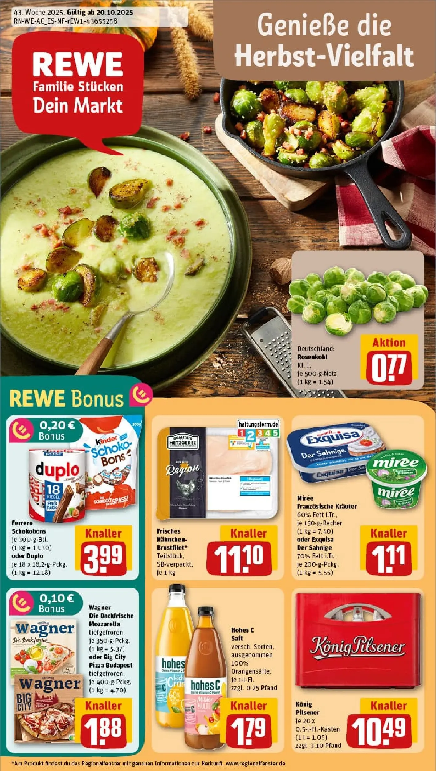 REWE Prospekt ab 19.10.2025 zum Blättern » Angebote | Seite: 1 | Produkte: Konig pilsener, Mozzarella, Hohes c, Pizza
