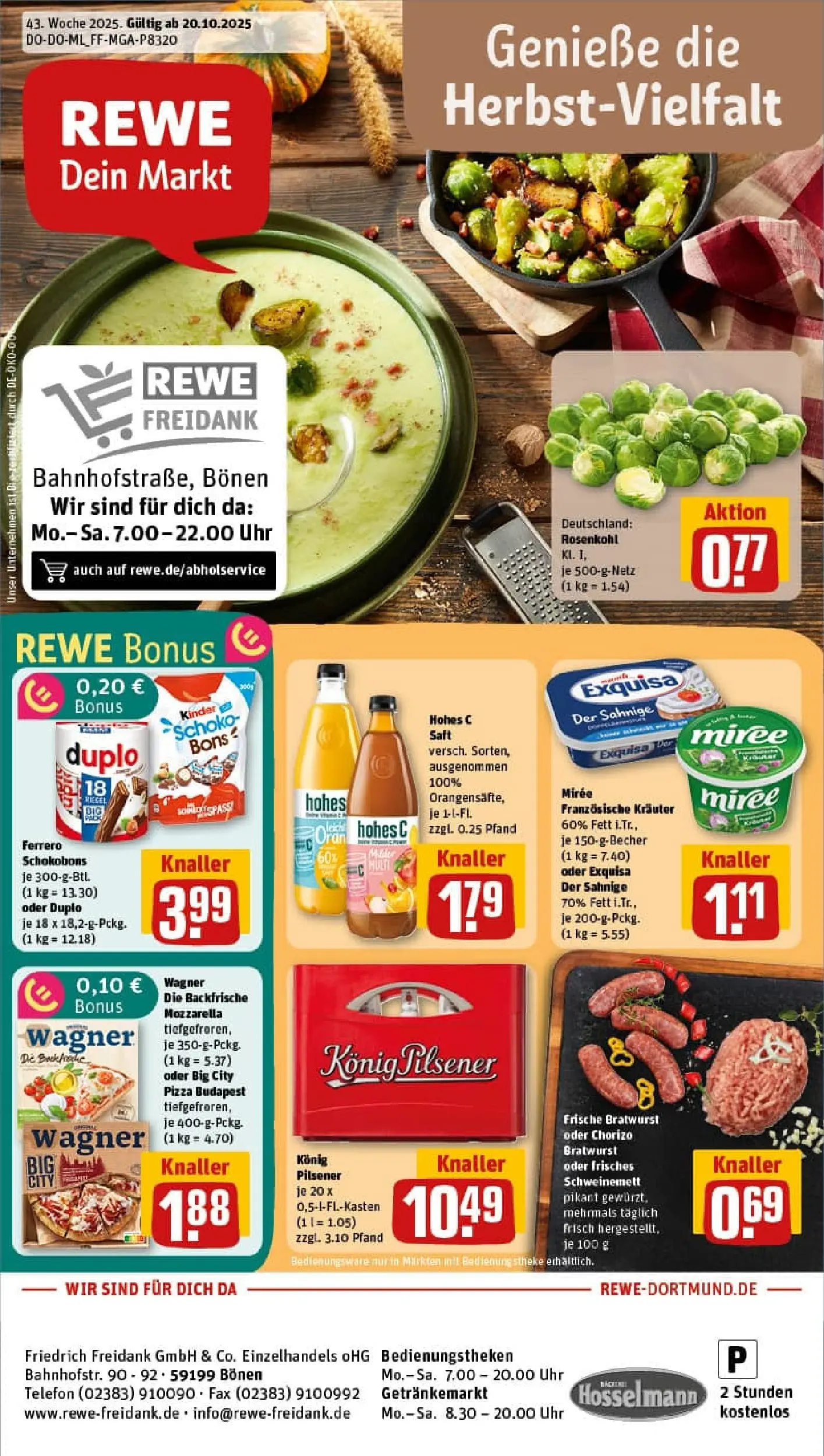 REWE Prospekt ab 19.10.2025 zum Blättern » Angebote | Seite: 1 | Produkte: Konig pilsener, Exquisa, Pizza, Telefon