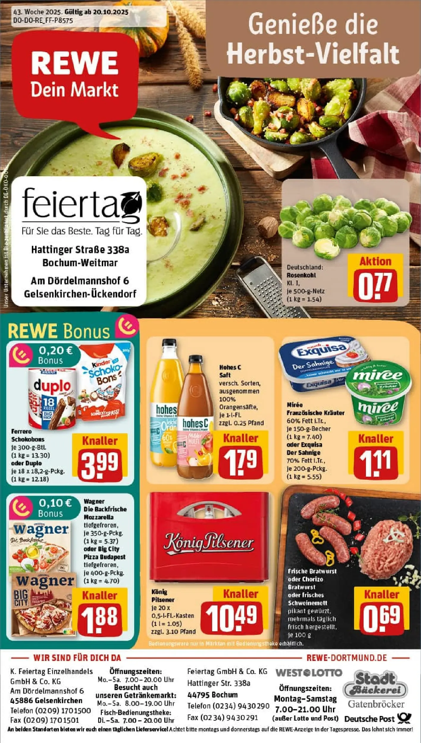 REWE Prospekt ab 19.10.2025 zum Blättern » Angebote | Seite: 1 | Produkte: Bäckerei, Mozzarella, Pizza, Uhr