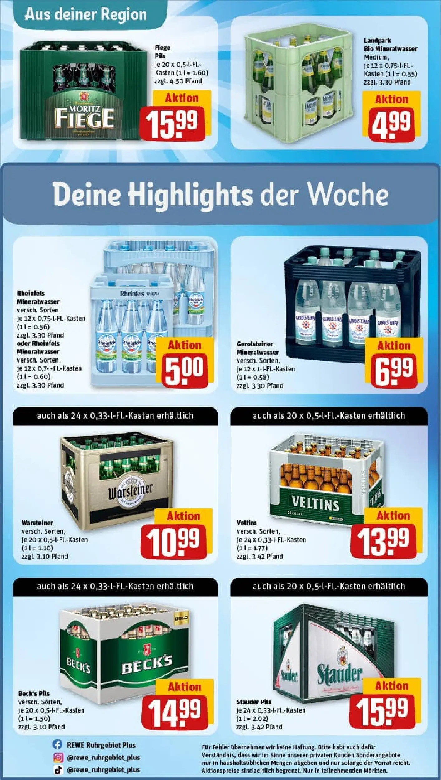 REWE Prospekt ab 19.10.2025 zum Blättern » Angebote | Seite: 32 | Produkte: Pils, Mineralwasser, Warsteiner, Veltins