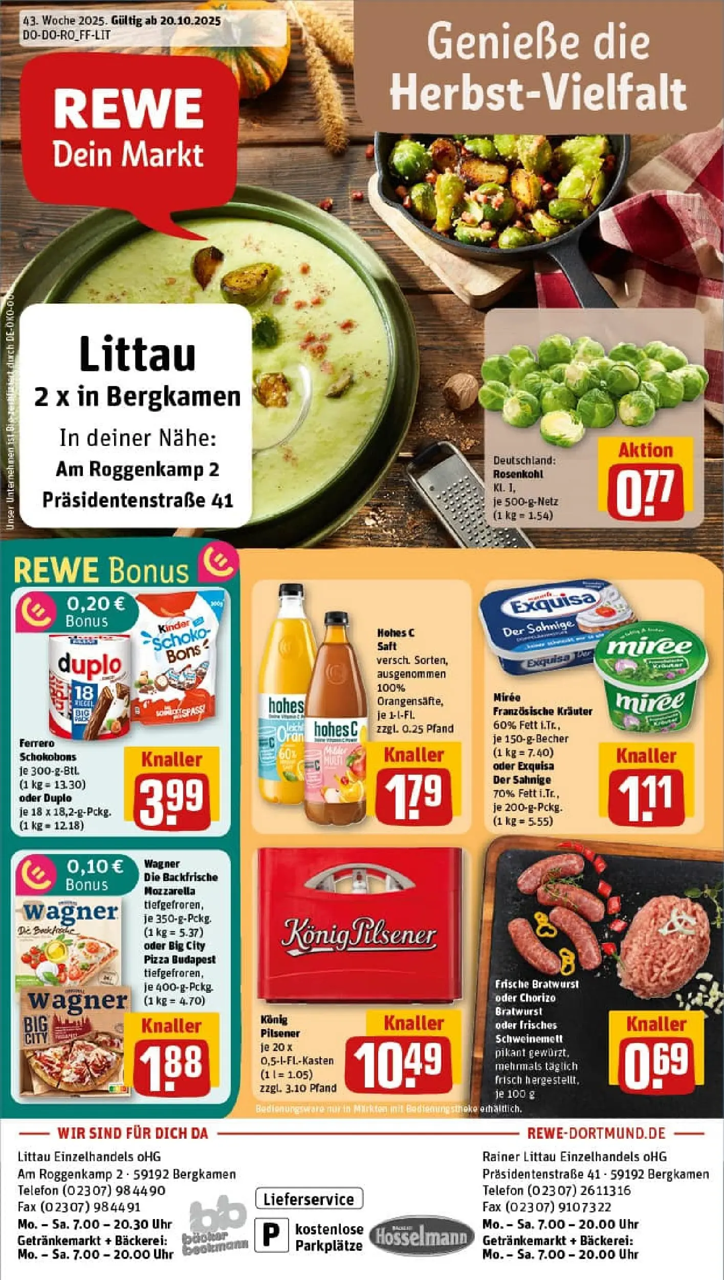 REWE Prospekt ab 19.10.2025 zum Blättern » Angebote | Seite: 1 | Produkte: Mozzarella, Bratwurst, Exquisa, Hohes c