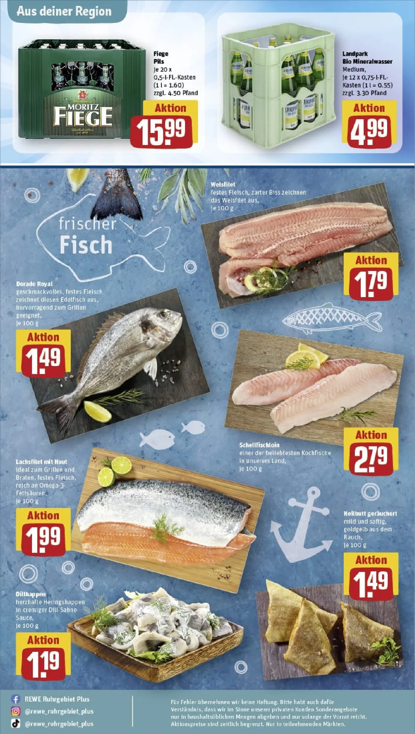 REWE Prospekt ab 19.10.2025 zum Blättern » Angebote | Seite: 33 | Produkte: Dorade, Mineralwasser, Fisch, Dill