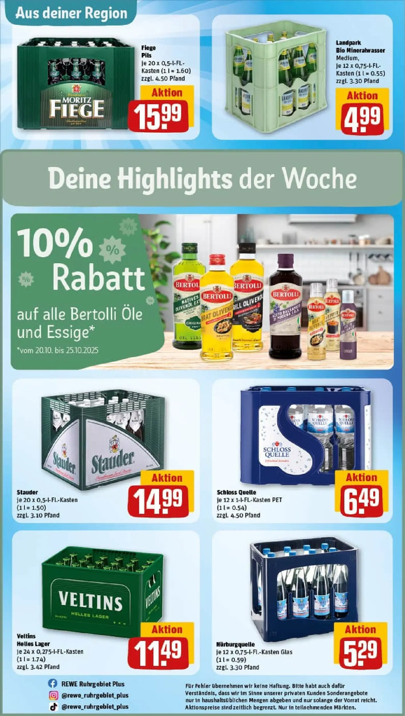 REWE Prospekt ab 19.10.2025 zum Blättern » Angebote | Seite: 33 | Produkte: Pils, Mineralwasser, Veltins