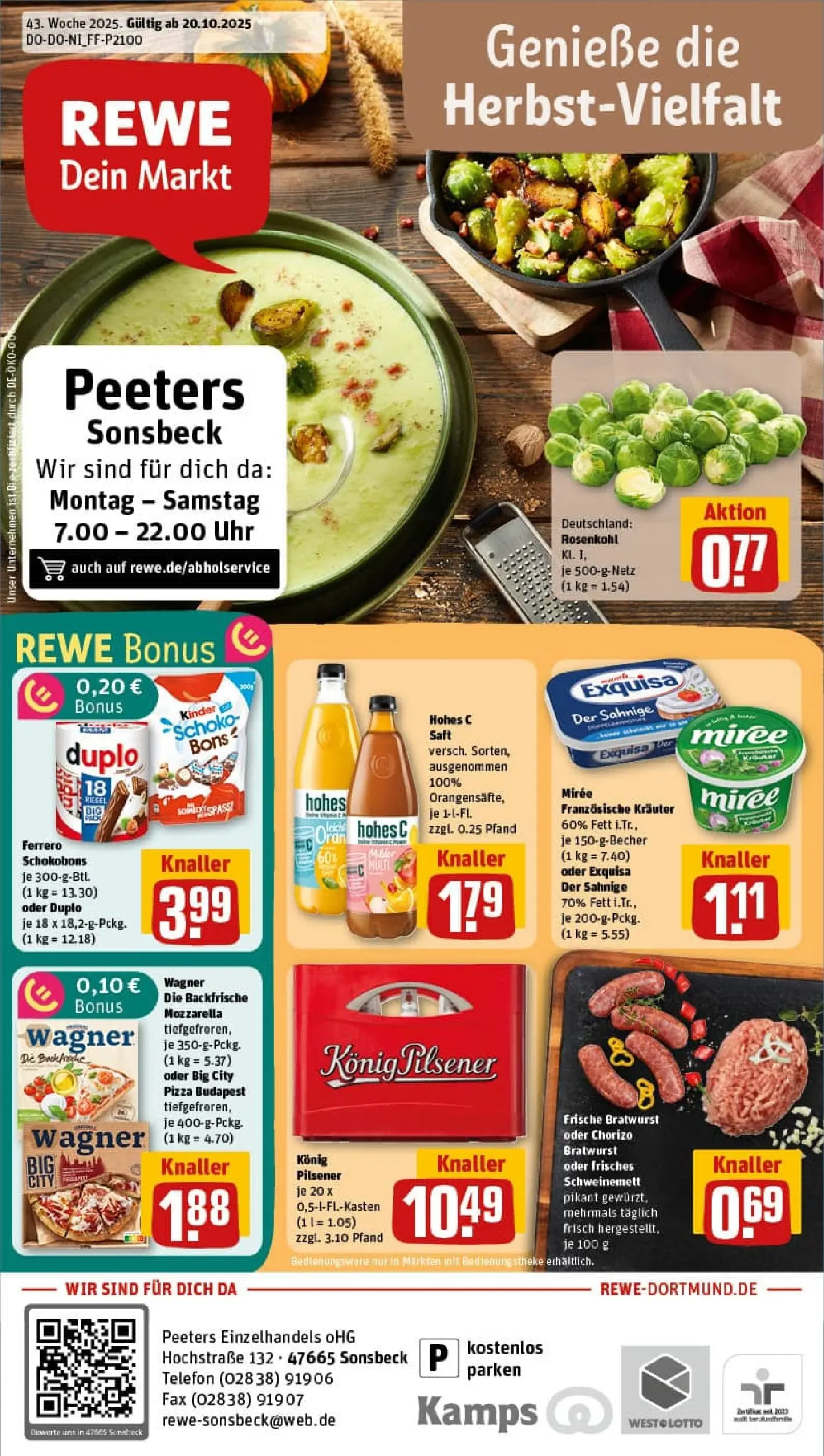 REWE Prospekt ab 19.10.2025 zum Blättern » Angebote | Seite: 1 | Produkte: Konig pilsener, Exquisa, Telefon, Uhr