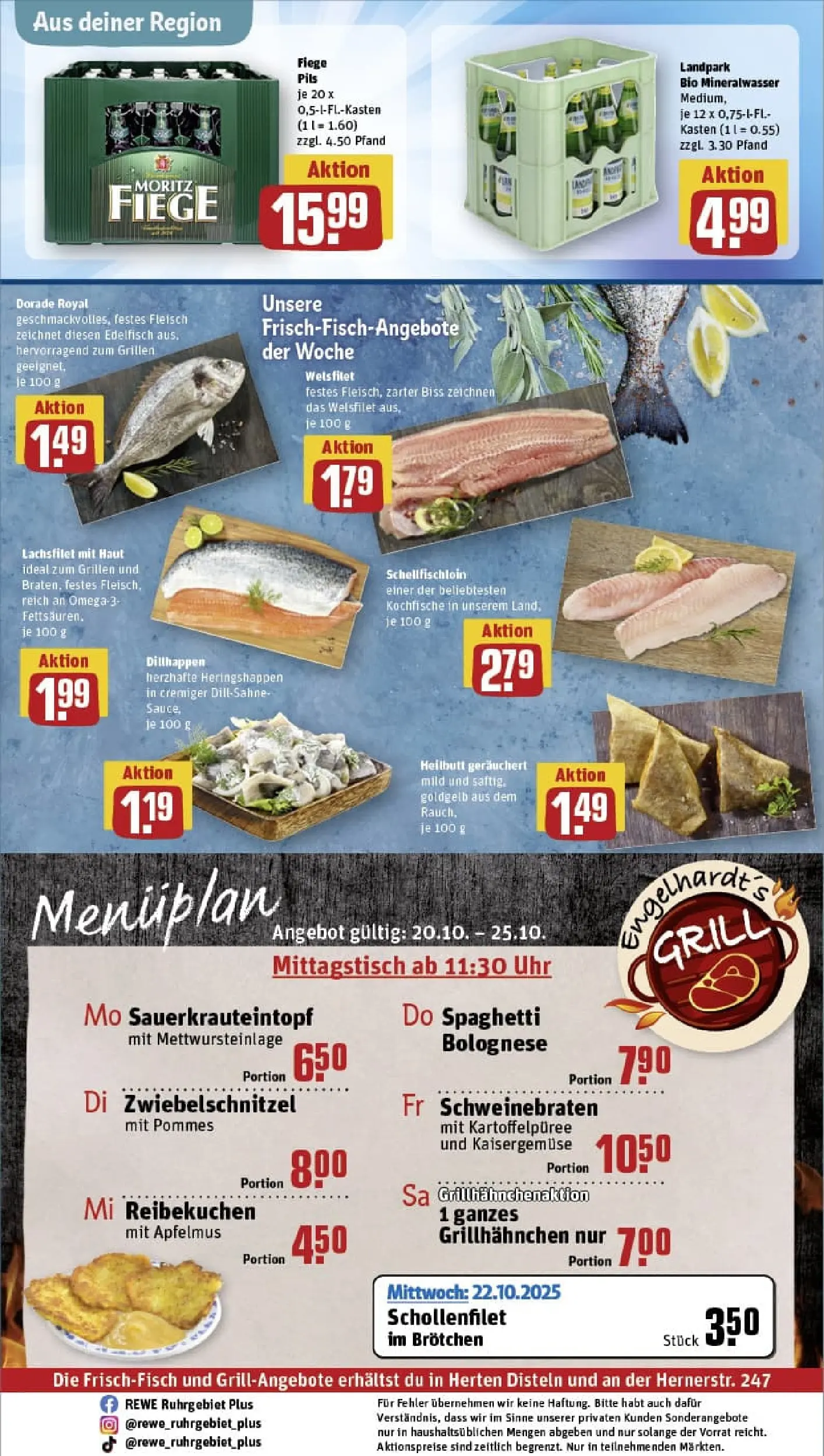 REWE Prospekt ab 19.10.2025 zum Blättern » Angebote | Seite: 32 | Produkte: Pils, Pommes, Schnitzel, Dill