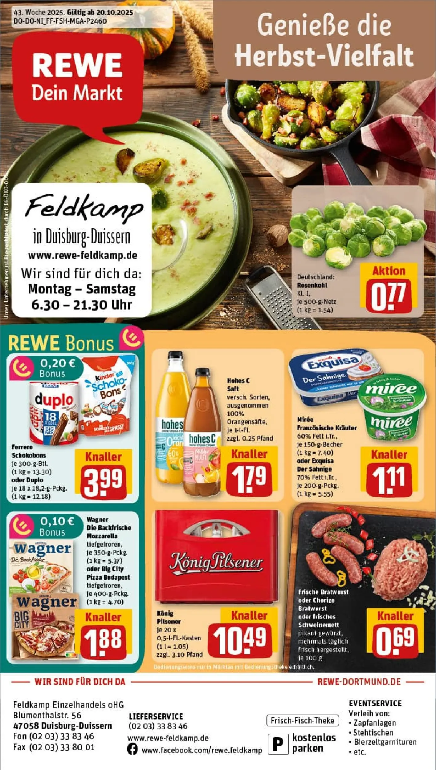 REWE Prospekt ab 19.10.2025 zum Blättern » Angebote | Seite: 1 | Produkte: Exquisa, Hohes c, Saft, Uhr