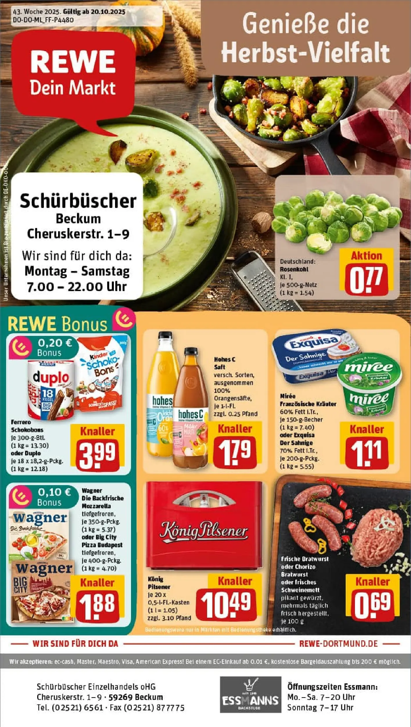 REWE Prospekt ab 19.10.2025 zum Blättern » Angebote | Seite: 1 | Produkte: Konig pilsener, Hohes c, Pizza, Uhr