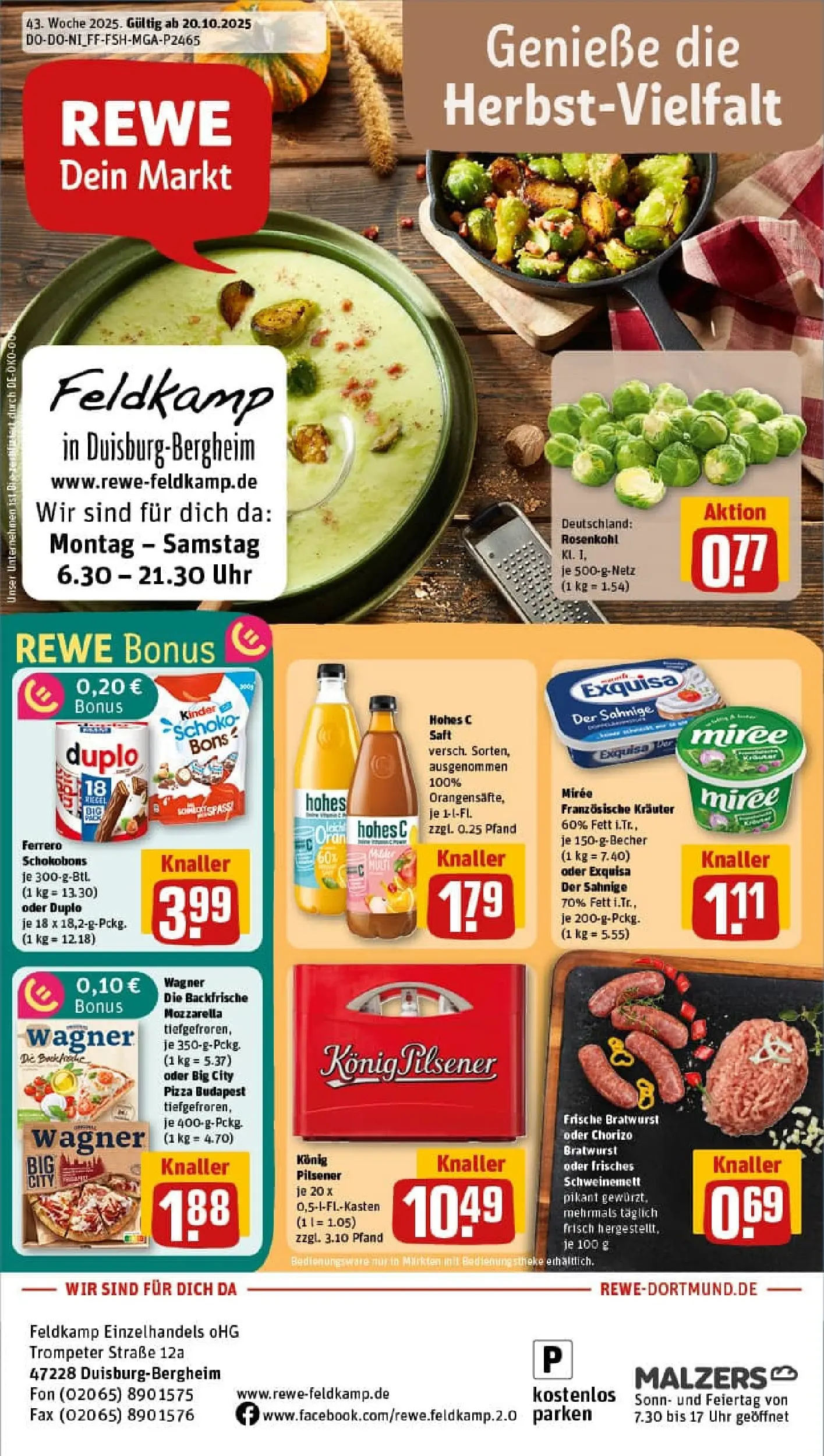 REWE Prospekt ab 19.10.2025 zum Blättern » Angebote | Seite: 1 | Produkte: Konig pilsener, Hohes c, Pizza, Uhr