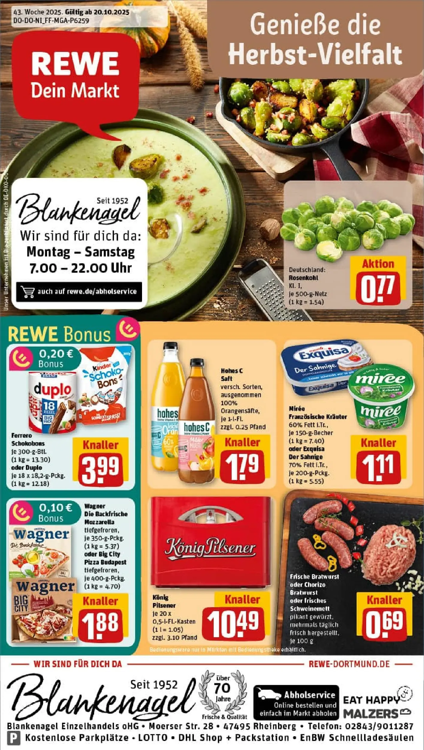 REWE Prospekt ab 19.10.2025 zum Blättern » Angebote | Seite: 4 | Produkte: Mozzarella, Exquisa, Saft, Uhr