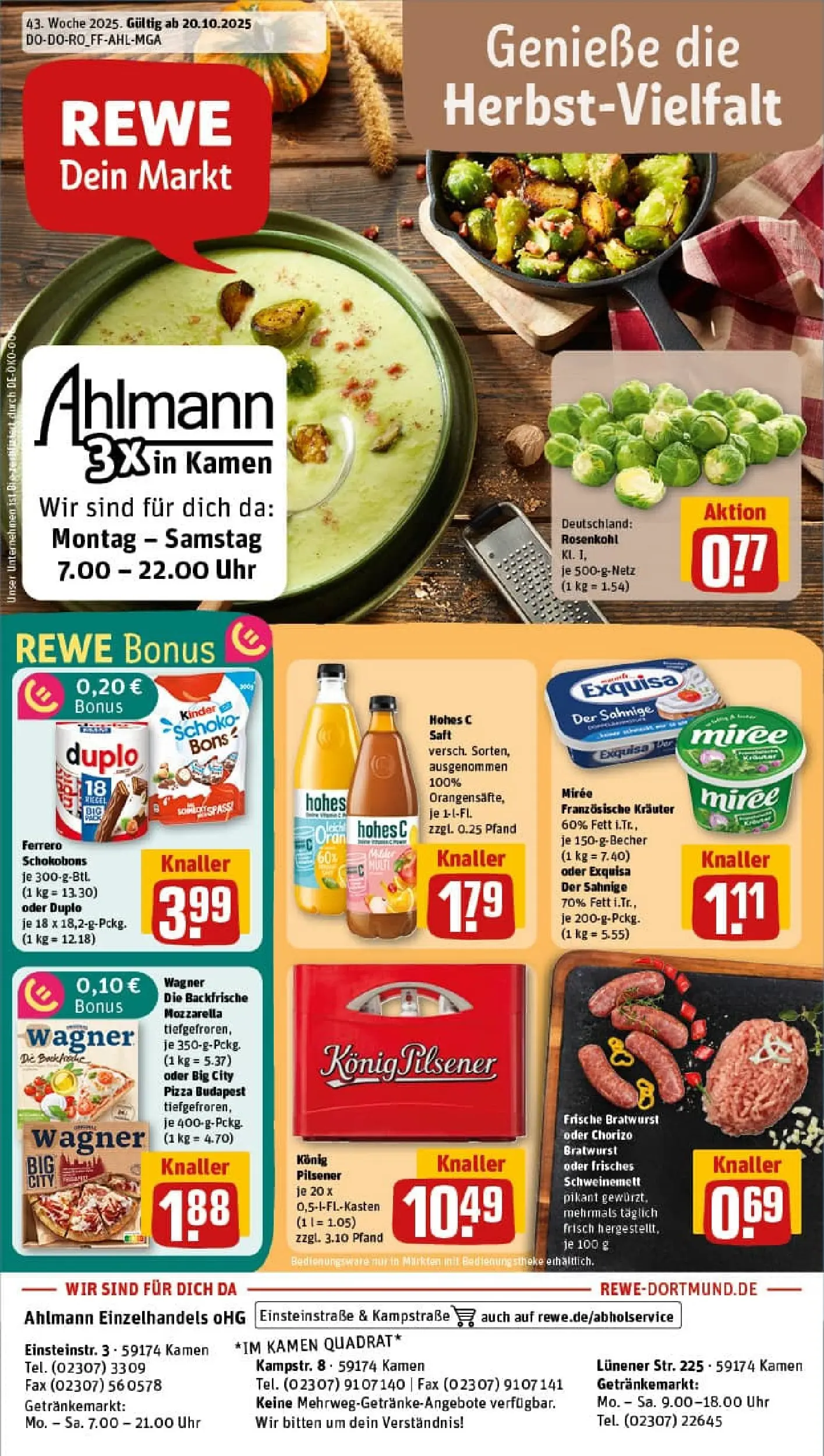 REWE Prospekt ab 19.10.2025 zum Blättern » Angebote | Seite: 1 | Produkte: Konig pilsener, Pizza, Saft, Uhr
