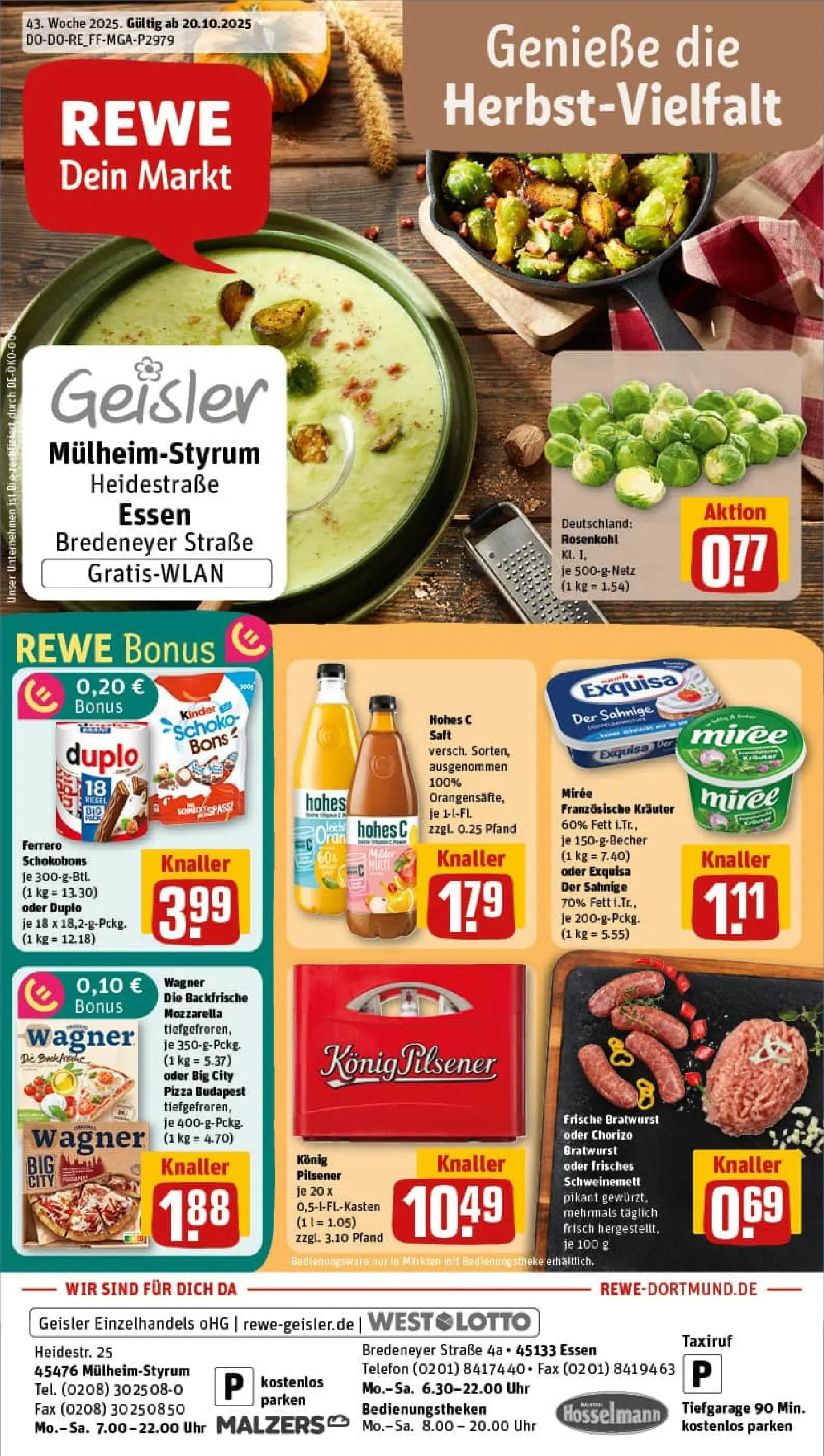 REWE Prospekt ab 19.10.2025 zum Blättern » Angebote | Seite: 1 | Produkte: Exquisa, Saft, Telefon, Uhr
