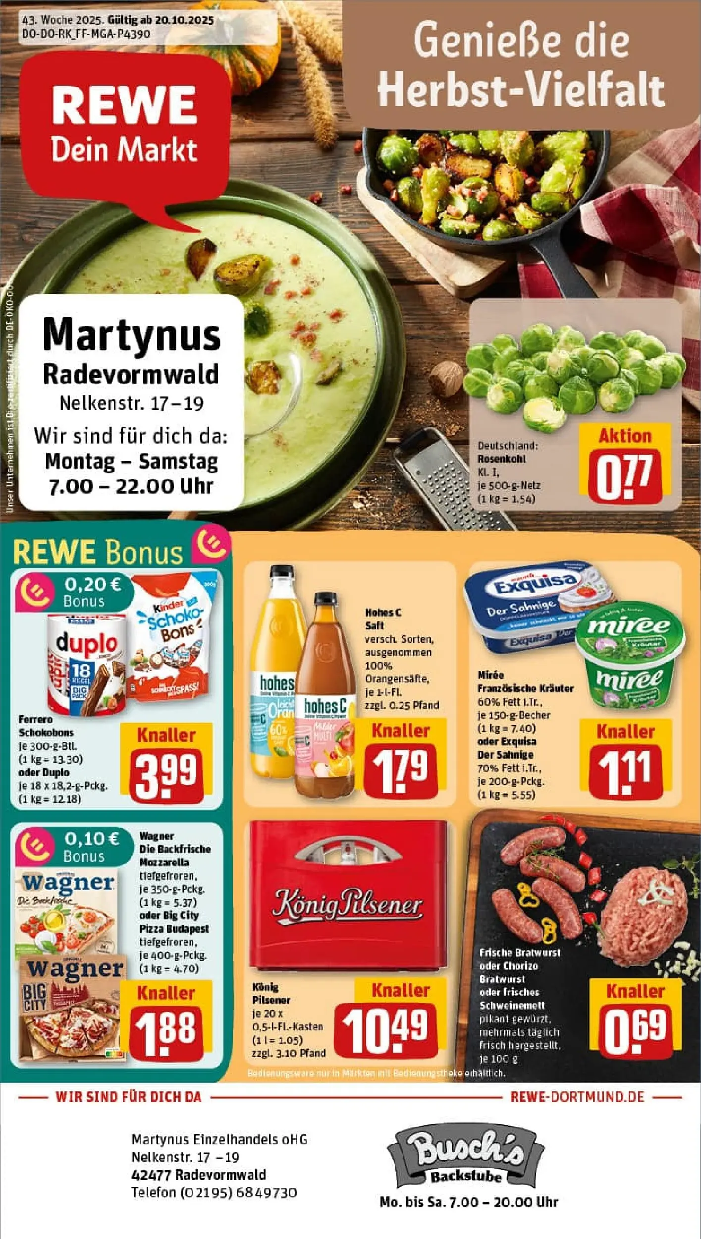REWE Prospekt ab 19.10.2025 zum Blättern » Angebote | Seite: 1 | Produkte: Mozzarella, Hohes c, Saft, Telefon
