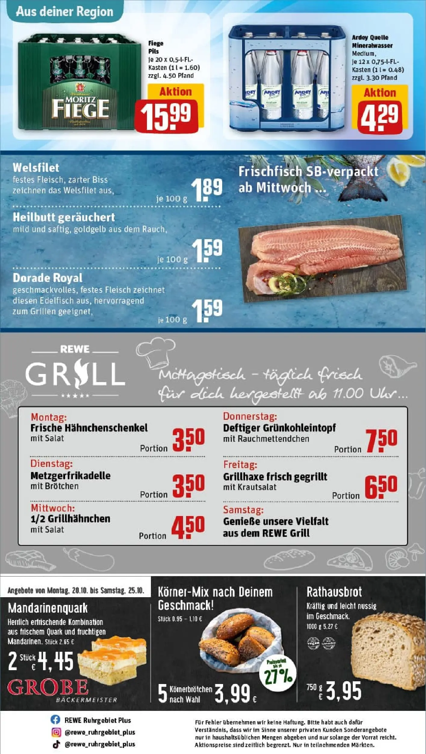 REWE Prospekt ab 19.10.2025 zum Blättern » Angebote | Seite: 32 | Produkte: Grill, Quark, Pils, Mineralwasser