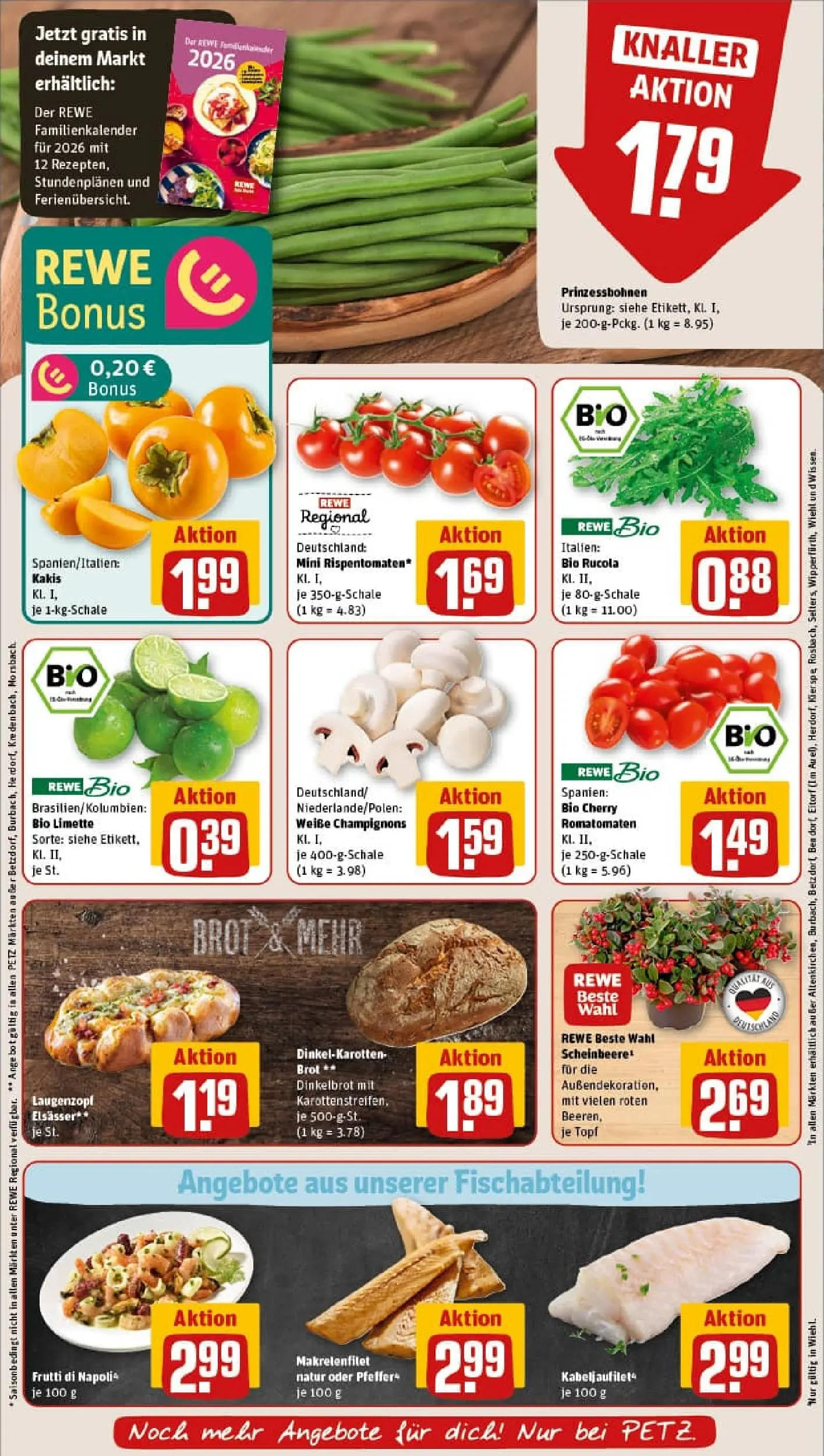 REWE Prospekt ab 19.10.2025 zum Blättern » Angebote | Seite: 9 | Produkte: Rucola, Champignons, Limette, Brot