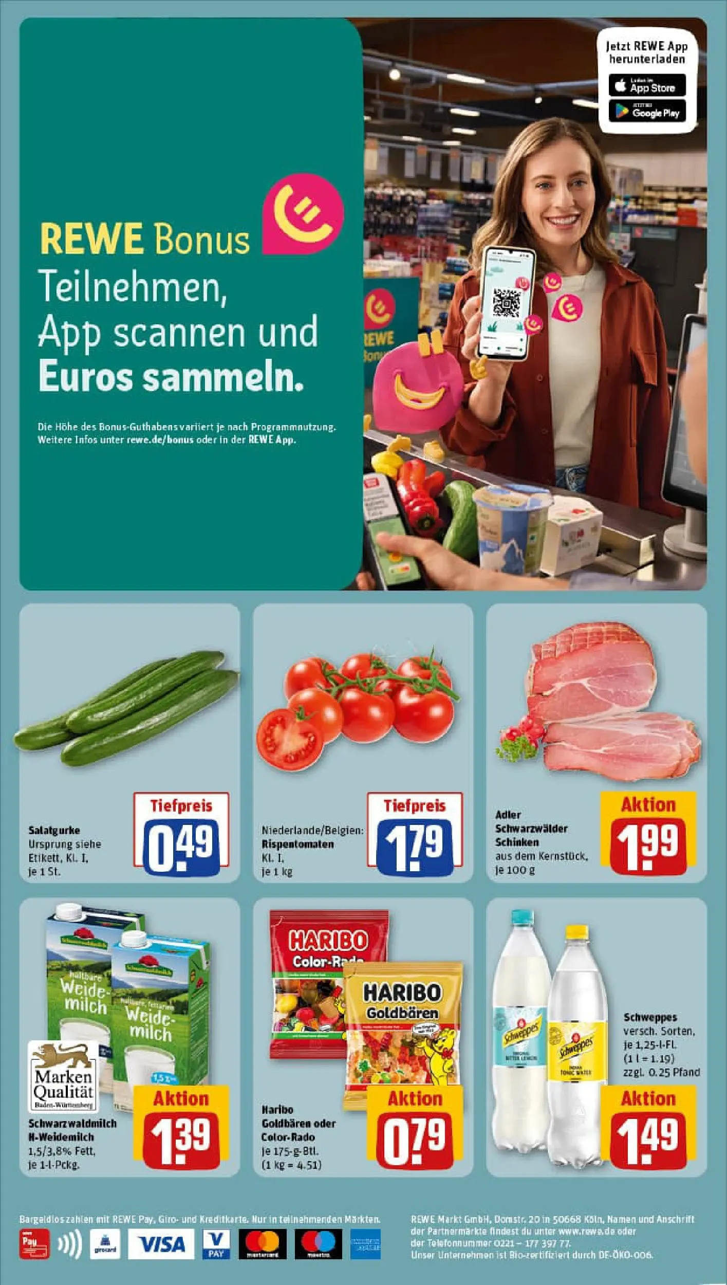 REWE Prospekt ab 19.10.2025 zum Blättern » Angebote | Seite: 2 | Produkte: Haribo, Milch, Schweppes, Schinken
