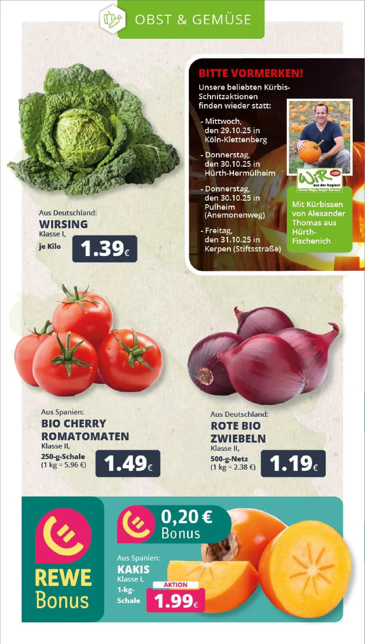 REWE Prospekt ab 19.10.2025 zum Blättern » Angebote | Seite: 10 | Produkte: Zwiebeln, Gemüse, Obst, Kürbis