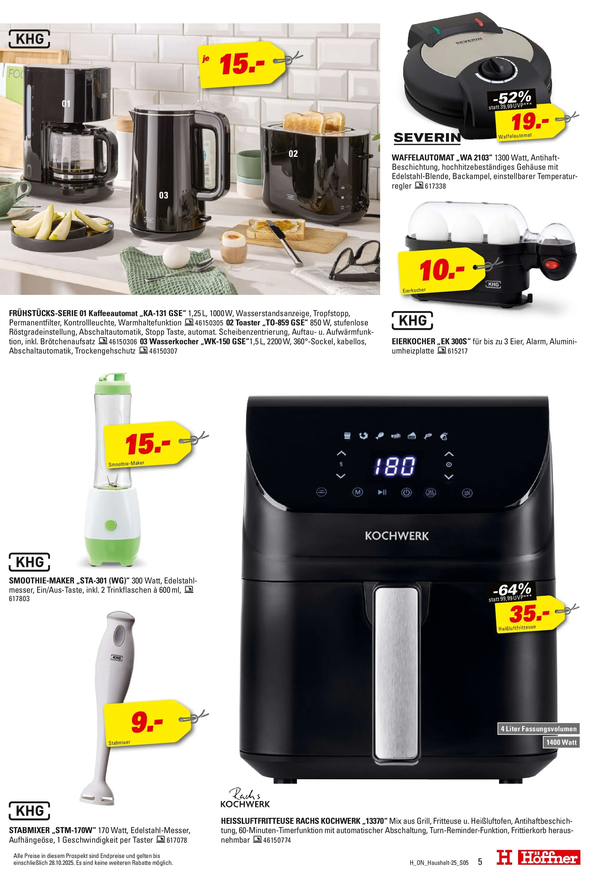 Höffner - Höffner: Haushalt Spezial (ab 14.10.2025) zum Blättern | Seite: 5 | Produkte: Wasserkocher, Toaster, Eierkocher, Stabmixer