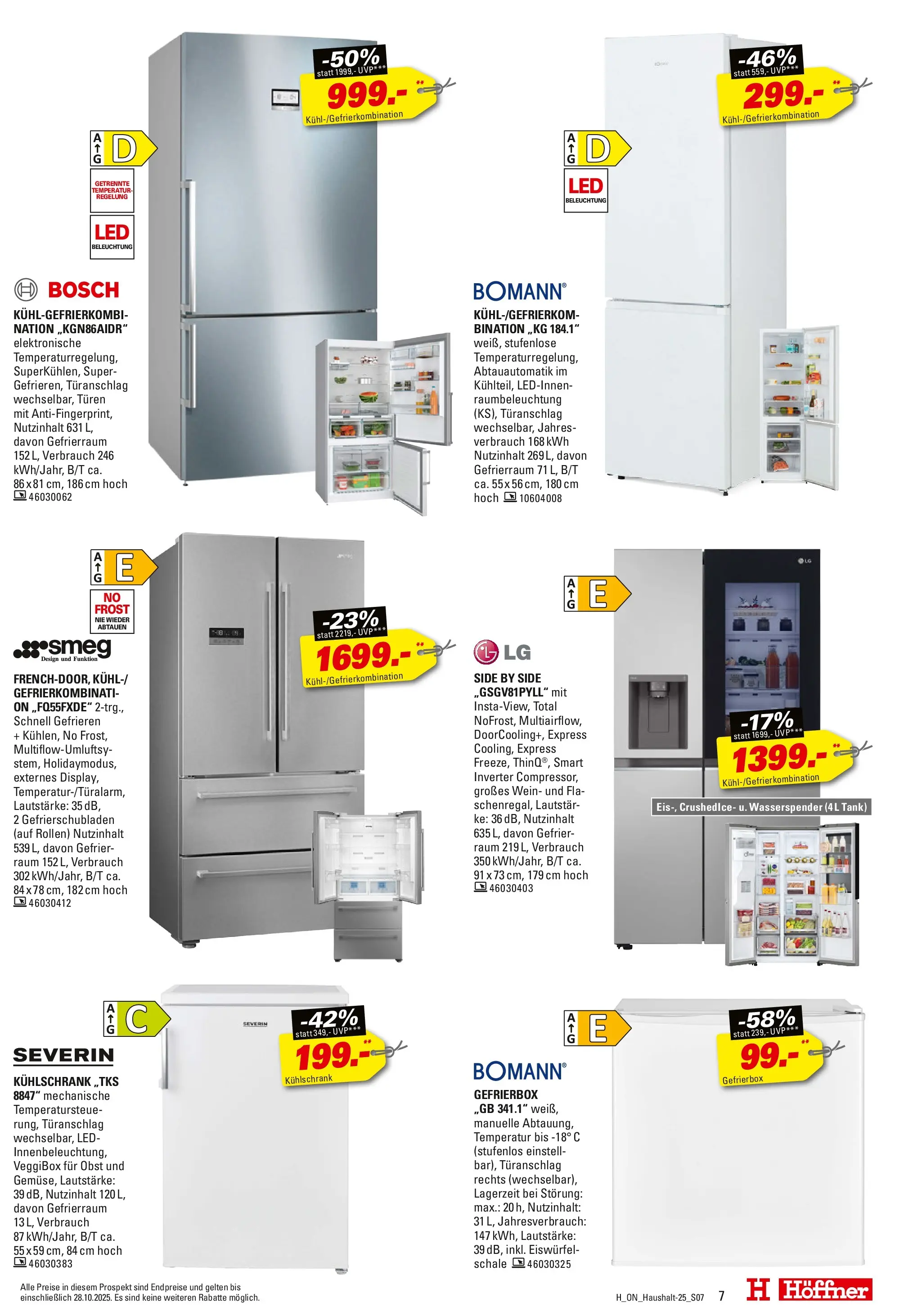 Höffner - Höffner: Haushalt Spezial (ab 14.10.2025) zum Blättern | Seite: 7 | Produkte: Bosch, Kühlschrank, Obst, Wein