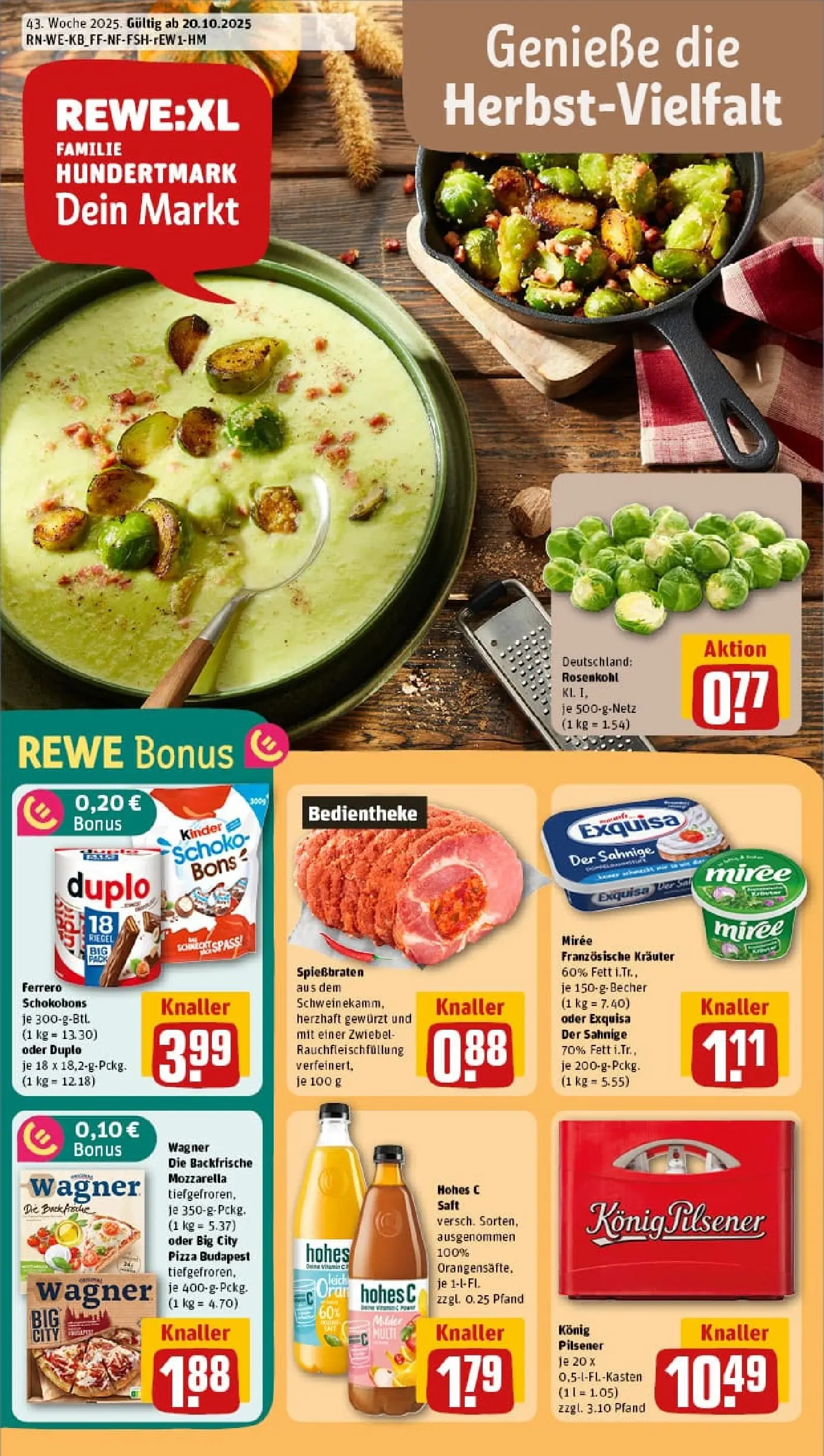 REWE Prospekt ab 19.10.2025 zum Blättern » Angebote | Seite: 1 | Produkte: Konig pilsener, Mozzarella, Hohes c, Saft