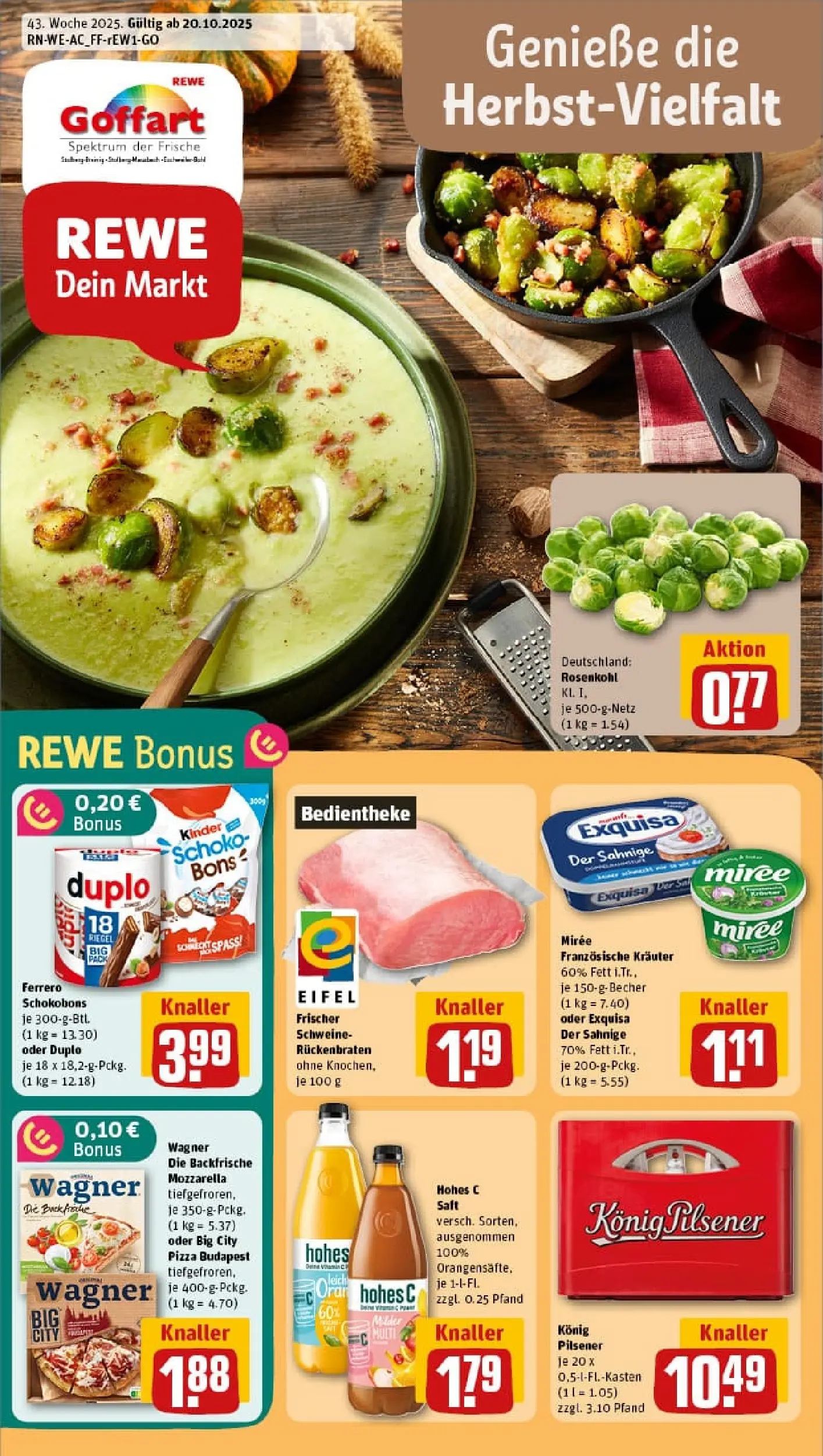REWE Prospekt ab 19.10.2025 zum Blättern » Angebote | Seite: 1 | Produkte: Exquisa, Hohes c, Pizza, Saft
