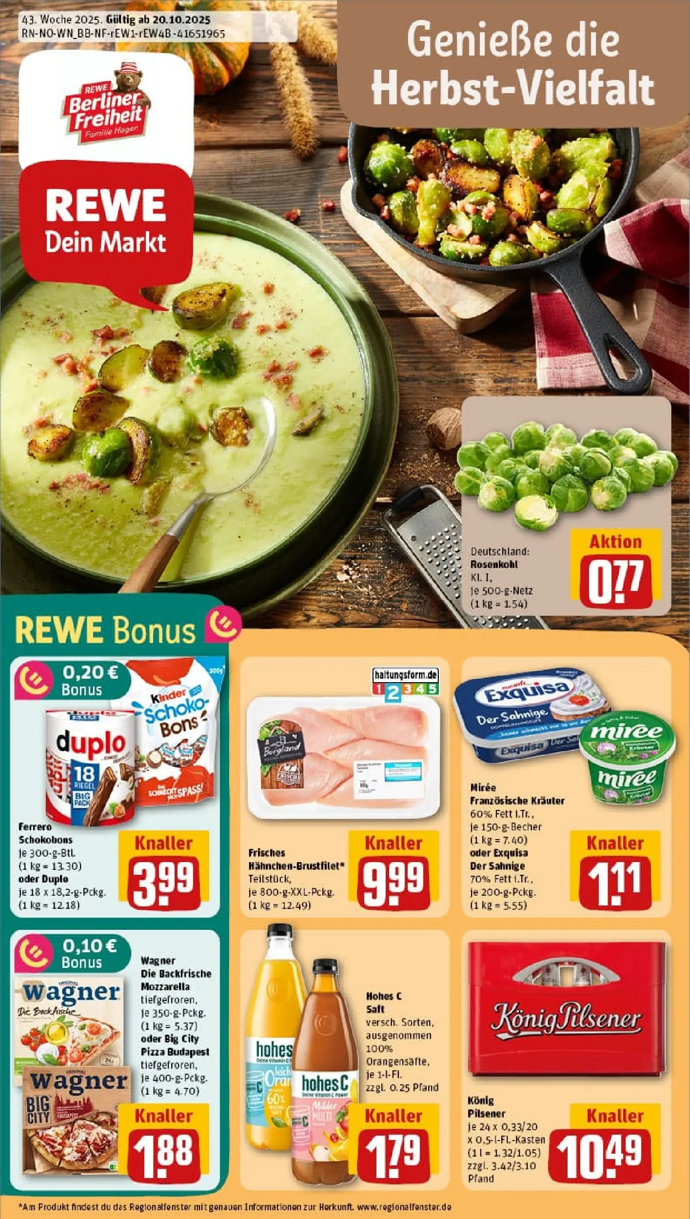 REWE Prospekt ab 19.10.2025 zum Blättern » Angebote | Seite: 1 | Produkte: Berliner, Mozzarella, Hohes c, Pizza