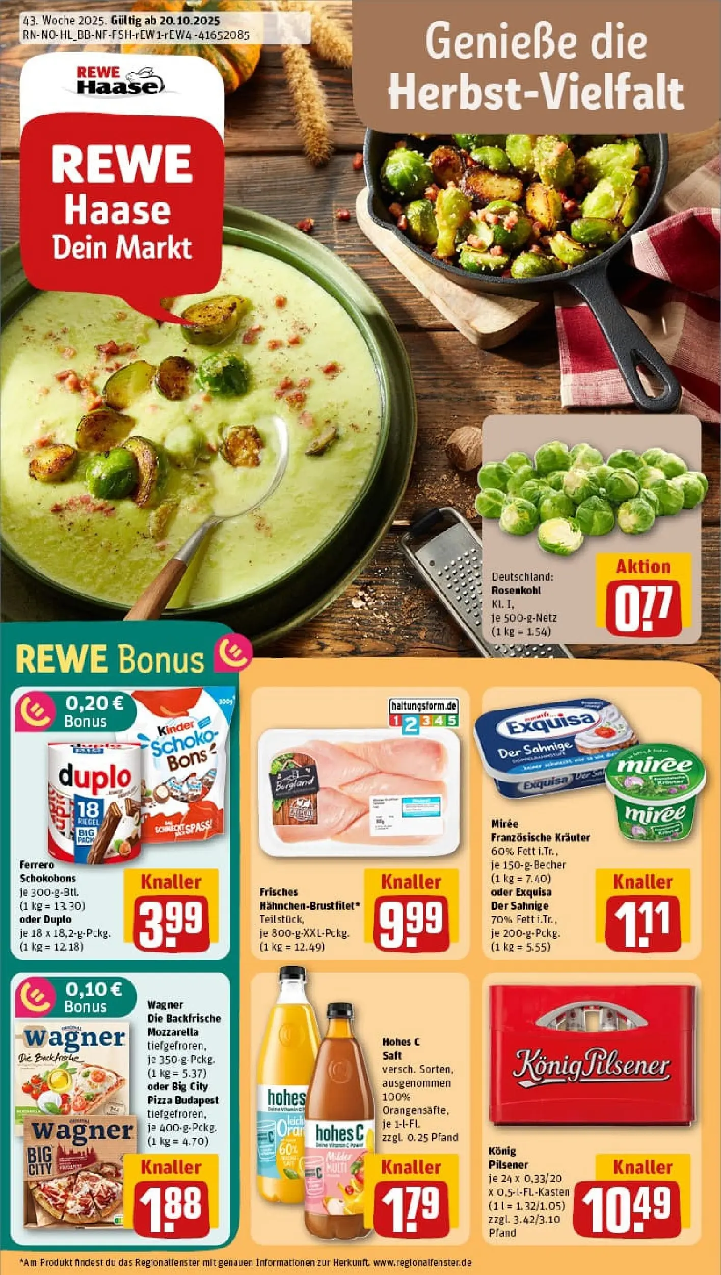 REWE Prospekt ab 19.10.2025 zum Blättern » Angebote | Seite: 1 | Produkte: Mozzarella, Exquisa, Hohes c, Pizza