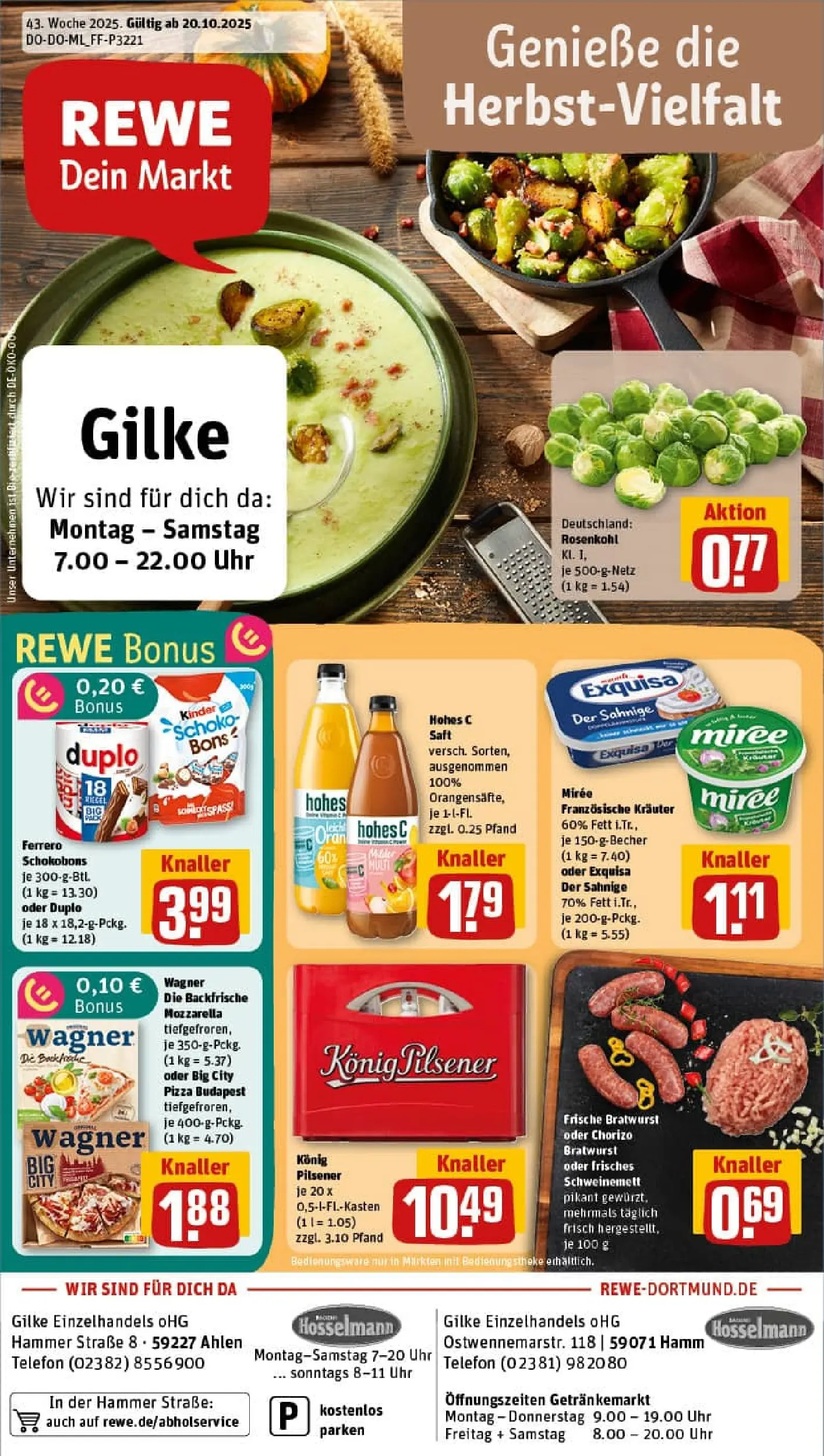 REWE Prospekt ab 19.10.2025 zum Blättern » Angebote | Seite: 1 | Produkte: Bratwurst, Exquisa, Hohes c, Telefon