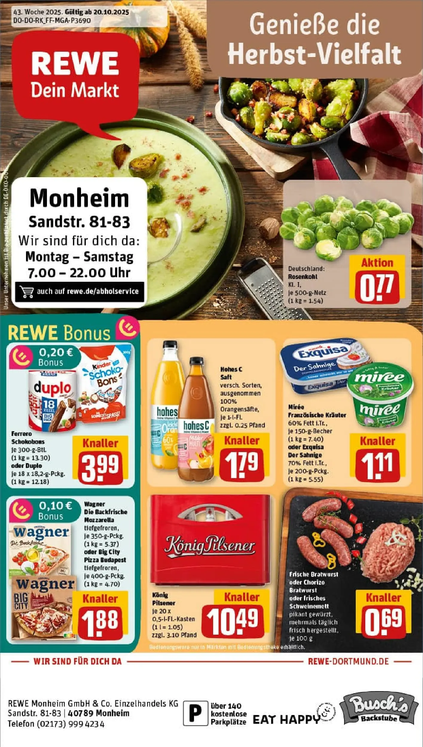 REWE Prospekt ab 19.10.2025 zum Blättern » Angebote | Seite: 1 | Produkte: Konig pilsener, Exquisa, Pizza, Telefon