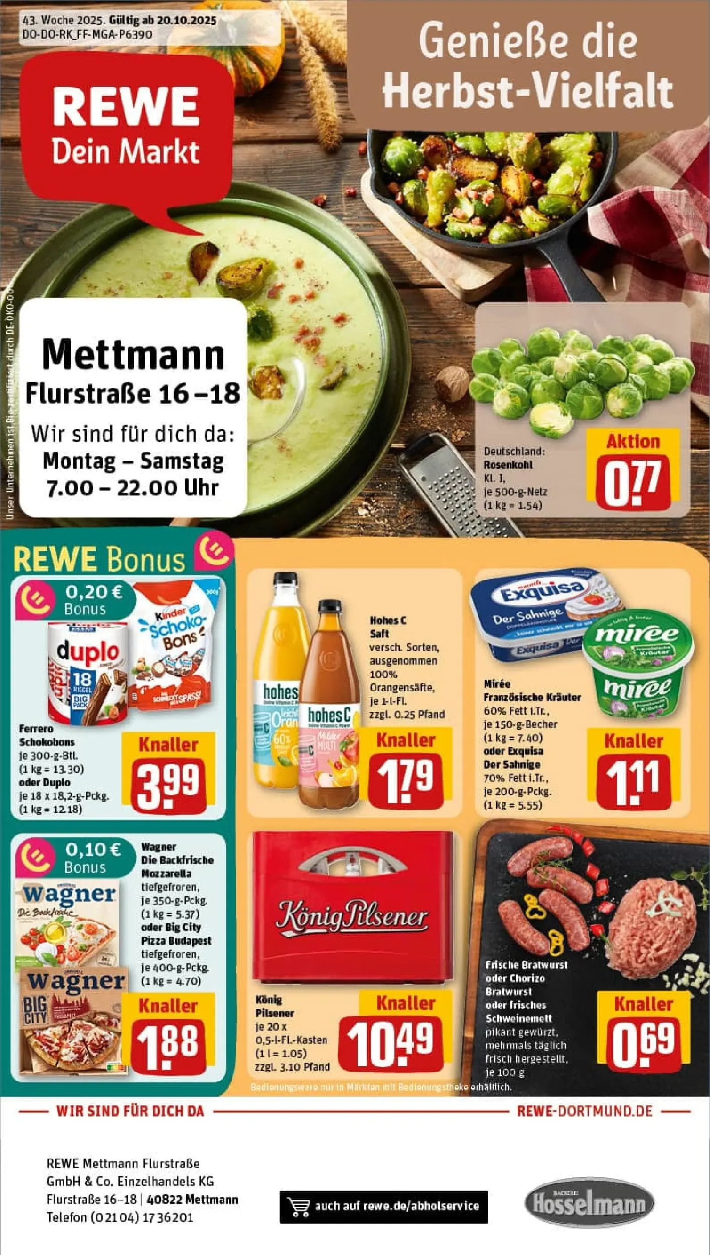 REWE Prospekt ab 19.10.2025 zum Blättern » Angebote | Seite: 1 | Produkte: Konig pilsener, Exquisa, Hohes c, Saft