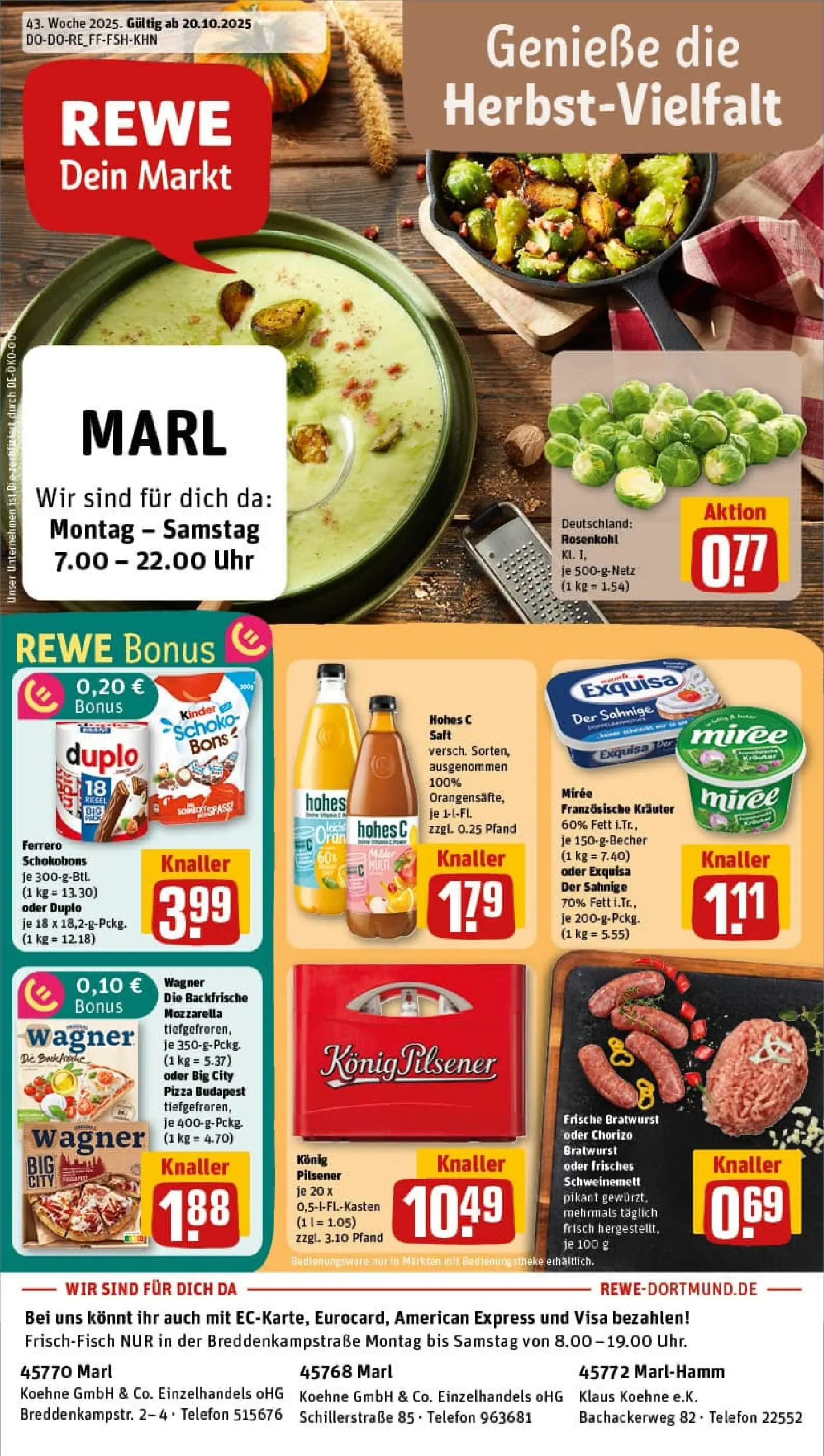 REWE Prospekt ab 19.10.2025 zum Blättern » Angebote | Seite: 1 | Produkte: Konig pilsener, Mozzarella, Saft, Uhr