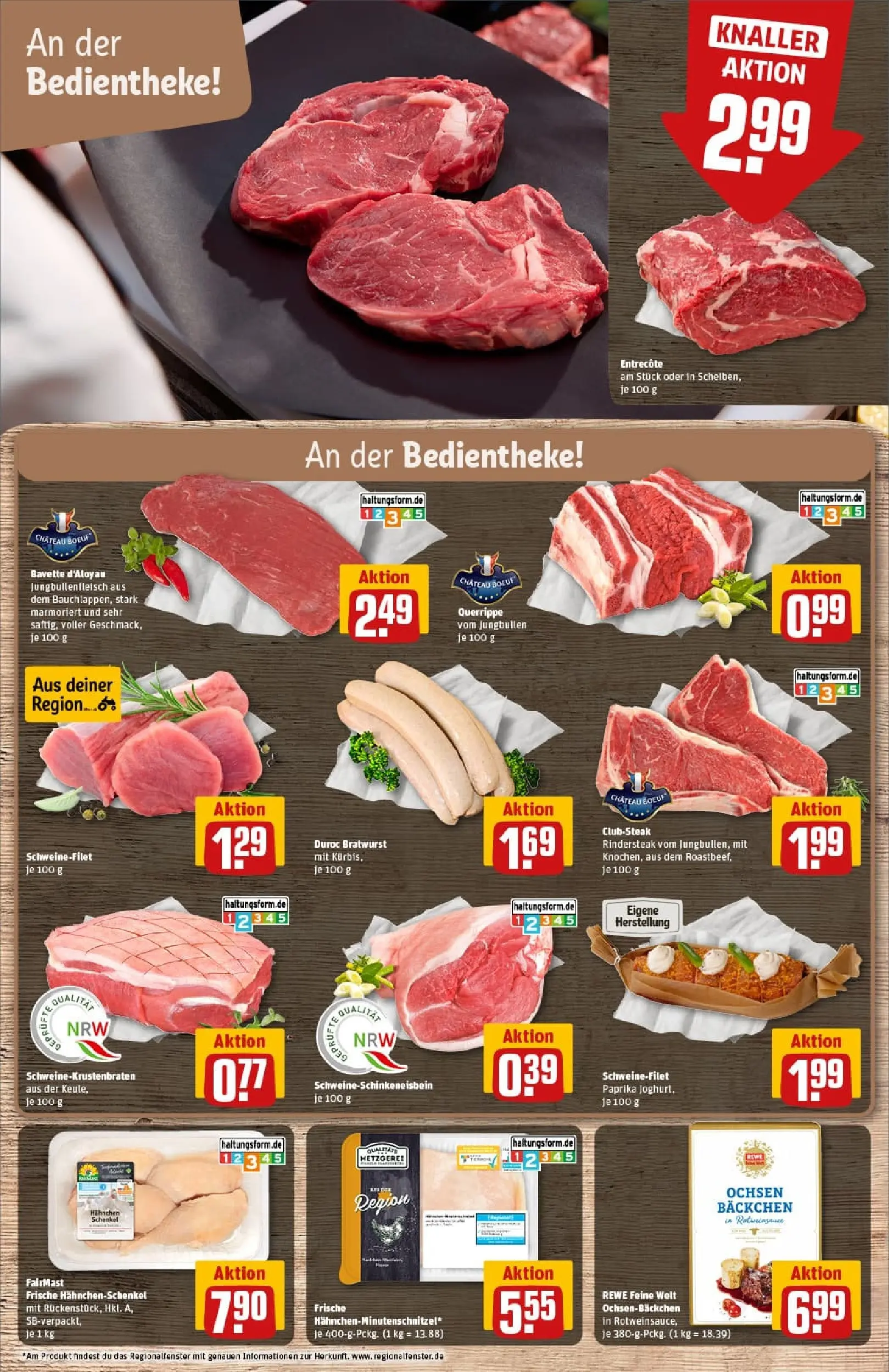 REWE Prospekt ab 19.10.2025 zum Blättern » Angebote | Seite: 10 | Produkte: Hahnchenschenkel, Entrecote, Schweinefilet, Paprika