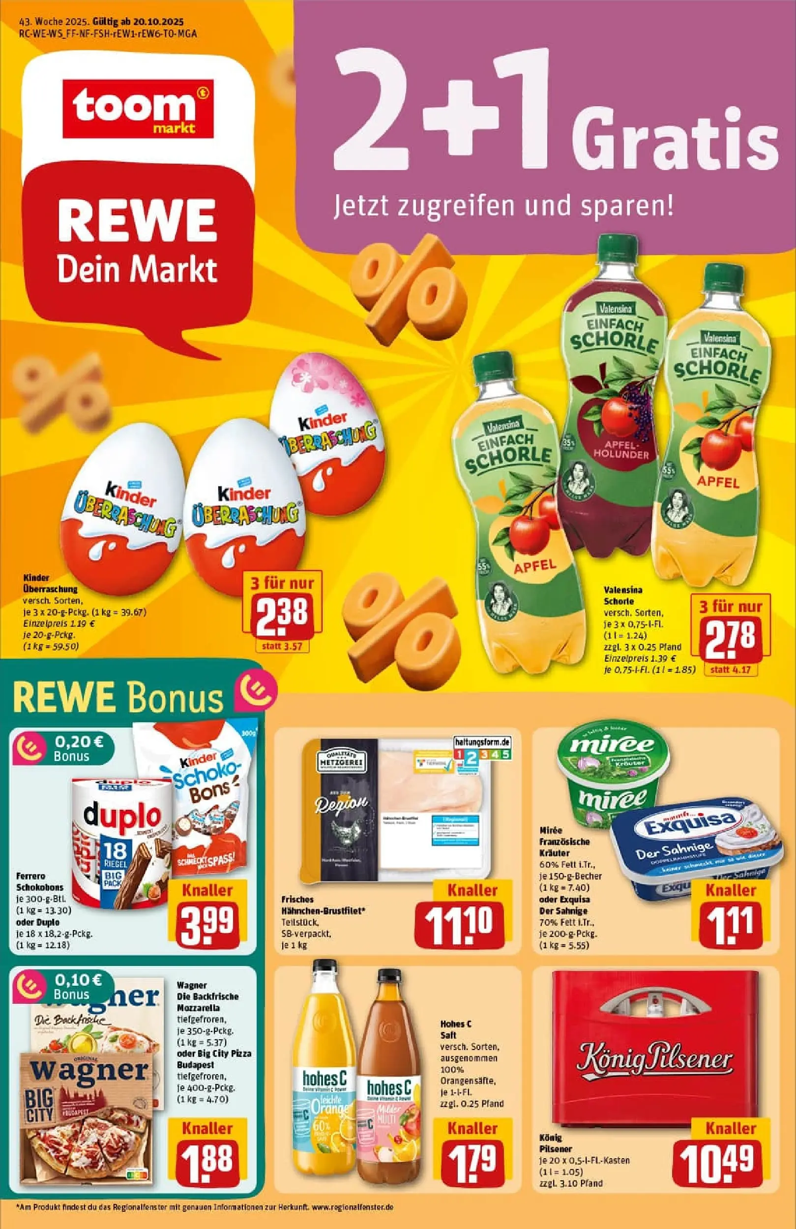 REWE Prospekt ab 19.10.2025 zum Blättern » Angebote | Seite: 1 | Produkte: Mozzarella, Äpfel, Valensina, Pizza