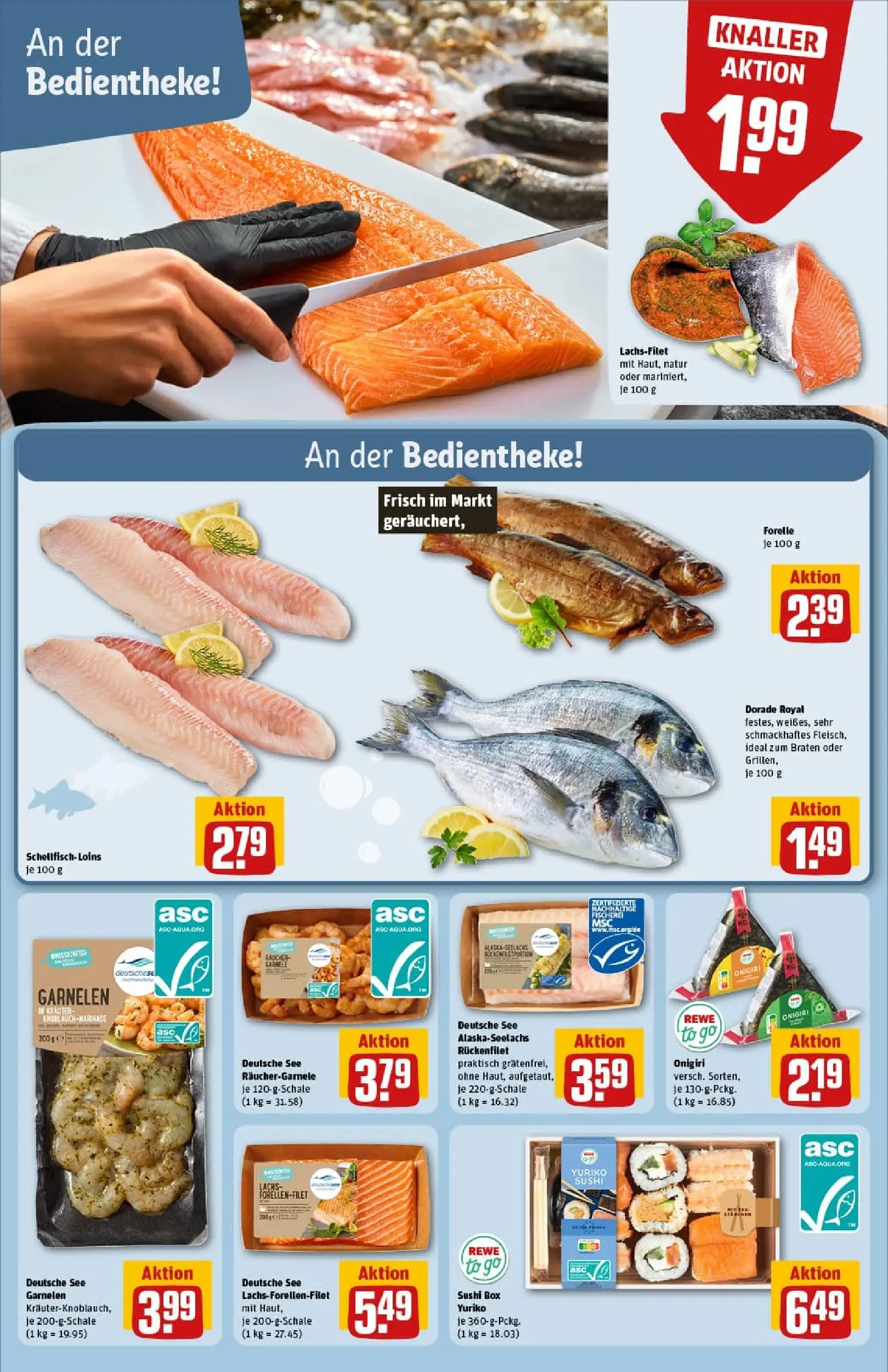 REWE Prospekt ab 19.10.2025 zum Blättern » Angebote | Seite: 14 | Produkte: Dorade, Box, Garnelen, Lachs