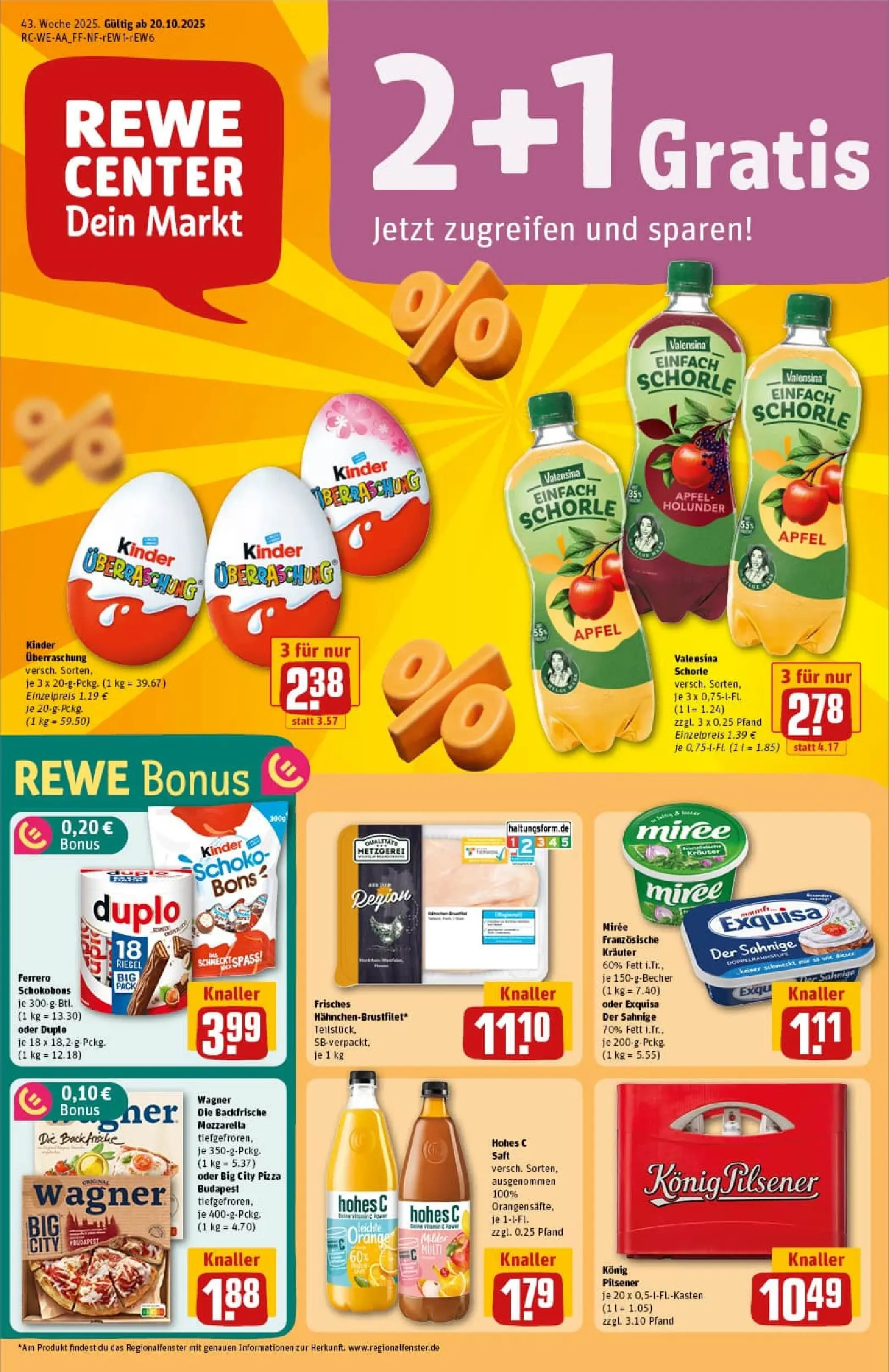 REWE Prospekt ab 19.10.2025 zum Blättern » Angebote | Seite: 1 | Produkte: Mozzarella, Valensina, Hohes c, Saft