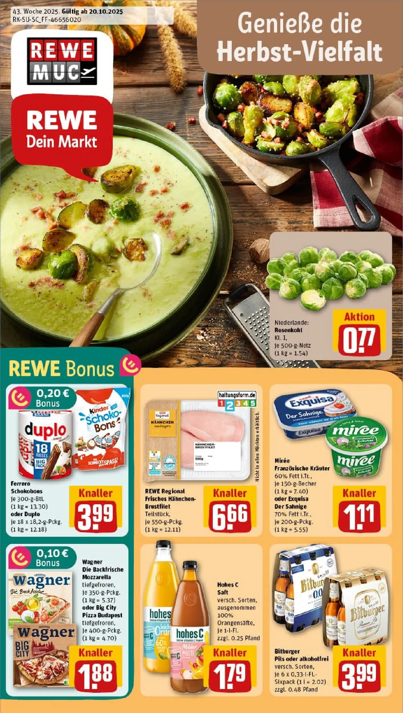 REWE Prospekt ab 19.10.2025 zum Blättern » Angebote | Seite: 1 | Produkte: Mozzarella, Pils, Pizza, Saft