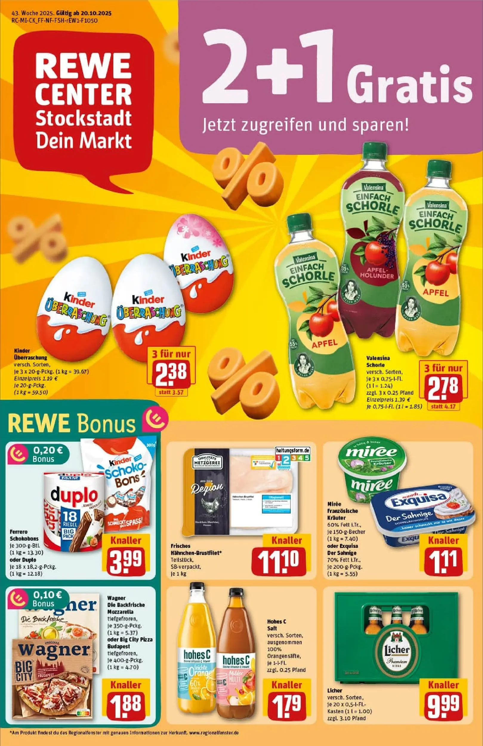REWE Prospekt ab 19.10.2025 zum Blättern » Angebote | Seite: 1 | Produkte: Valensina, Exquisa, Hohes c, Saft
