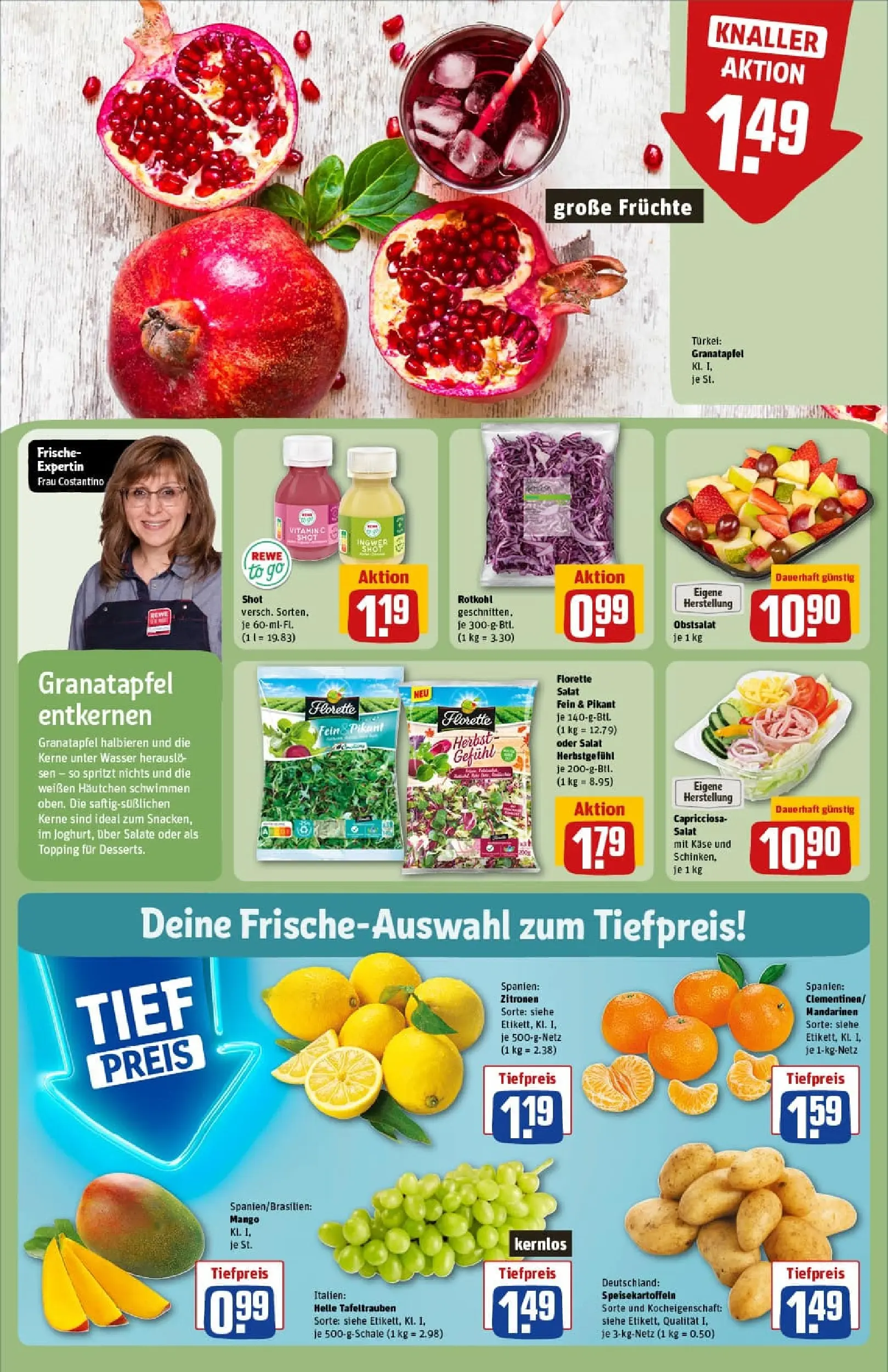 REWE Prospekt ab 19.10.2025 zum Blättern » Angebote | Seite: 8 | Produkte: Rotkohl, Mandarinen, Mango, Zitronen