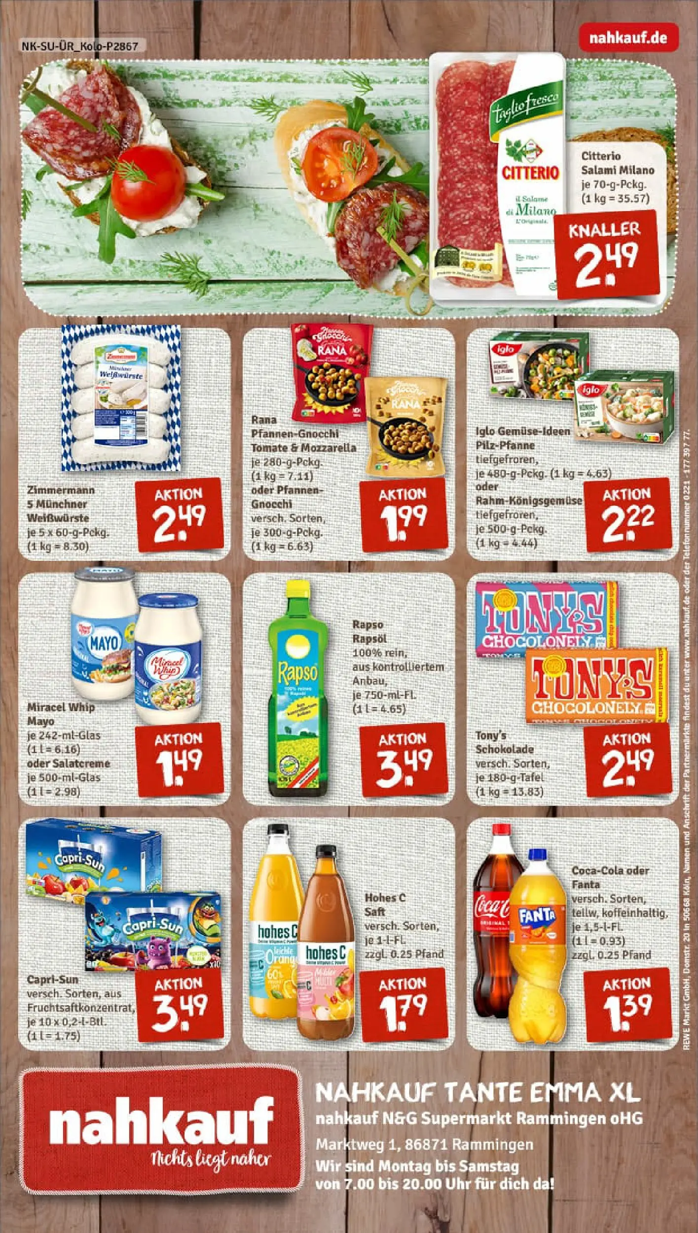 REWE Prospekt ab 19.10.2025 zum Blättern » Angebote | Seite: 8 | Produkte: Schokolade, Mozzarella, Hohes c, Salami