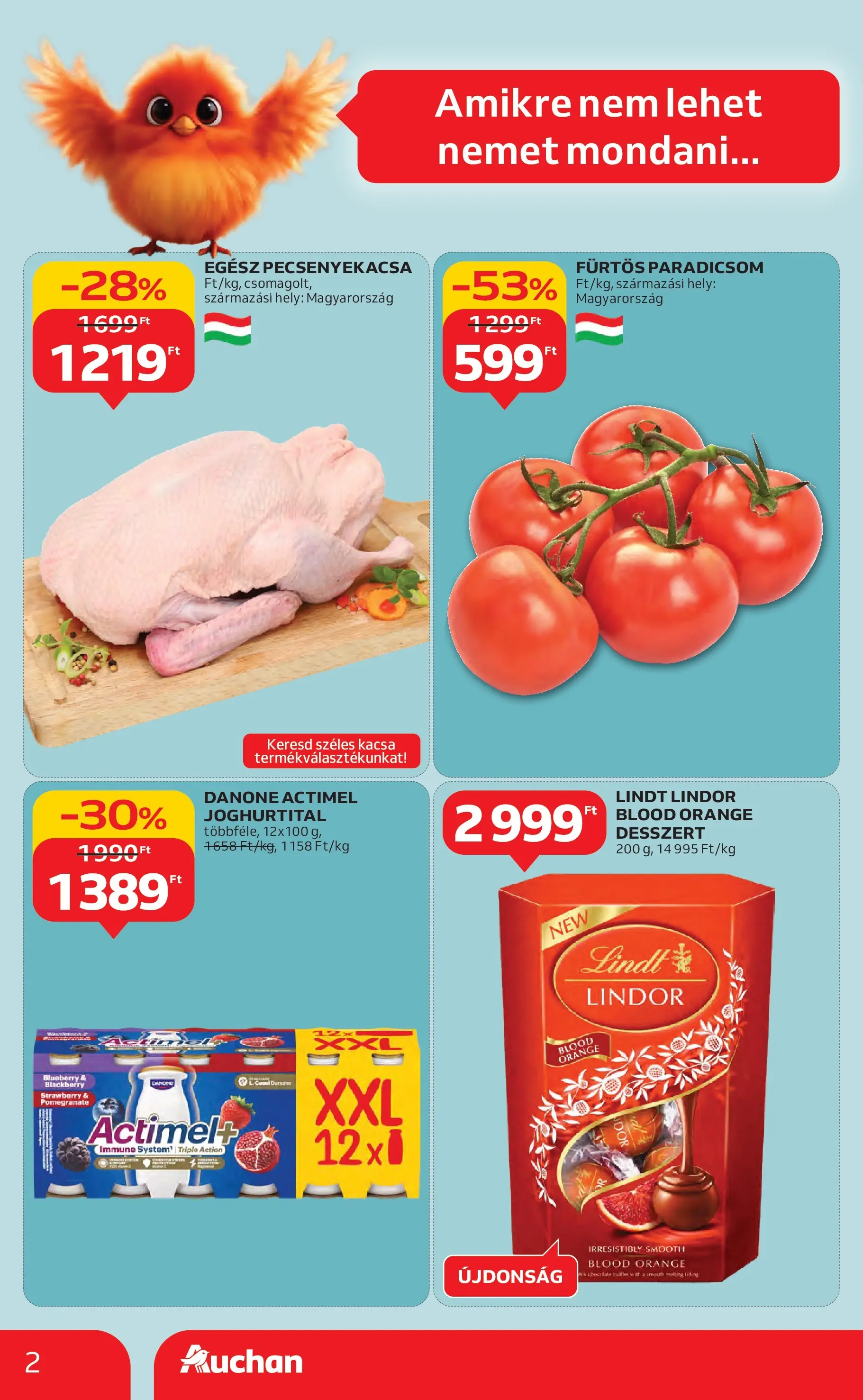 Akciós újság új Auchan - 2025.10.16. -tól/töl ⏳ | Oldal: 2 | Termékek: Actimel, Pecsenyekacsa, Paradicsom, Kacsa Auchan Akciós újság Székesfehérvár - 2025.10.16. -tól/töl > akció, lapozható szórólap 🛍️ | Oldal: 2 | Termékek: Actimel, Pecsenyekacsa, Paradicsom, Kacsa