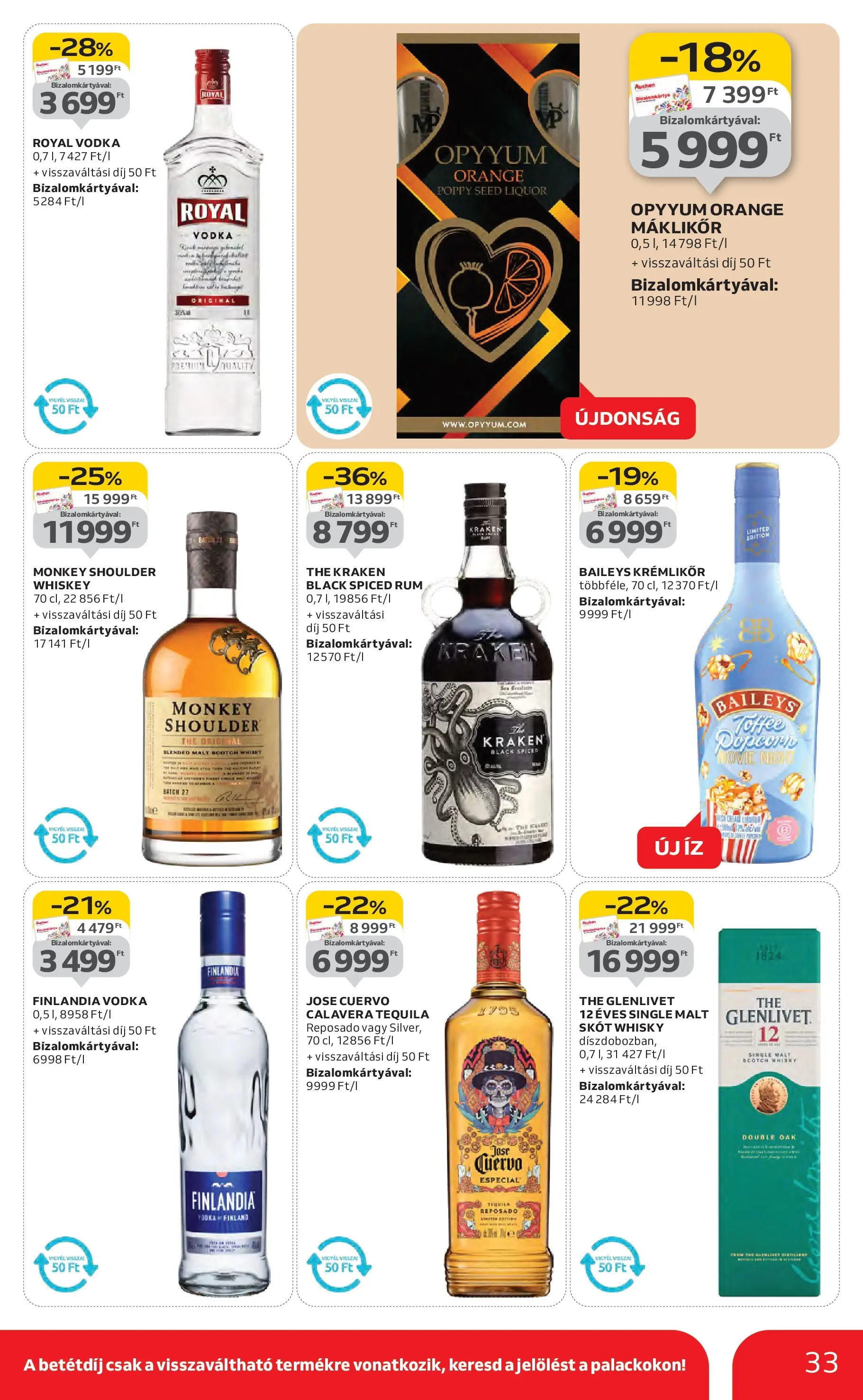 Akciós újság új Auchan - 2025.10.16. -tól/töl ⏳ | Oldal: 33 | Termékek: Whiskey, Tequila, Vodka, Whisky Auchan Akciós újság Székesfehérvár - 2025.10.16. -tól/töl > akció, lapozható szórólap 🛍️ | Oldal: 33 | Termékek: Whiskey, Tequila, Vodka, Whisky