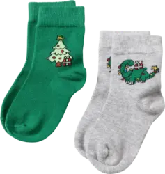 ALANA Socken mit Weihnachtsbaum- und Dino-Motiv, grün + grau, Gr. 29/31