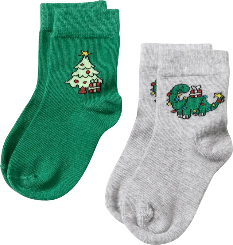 ALANA Socken mit Weihnachtsbaum- und Dino-Motiv, grün + grau, Gr. 23/26