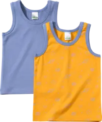 ALANA Unterhemden mit Weltall-Muster, gelb + blau, Gr. 122/128