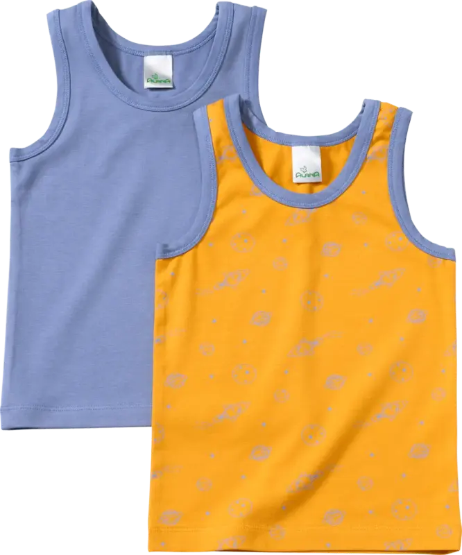 ALANA Unterhemden mit Weltall-Muster, gelb + blau, Gr. 122/128