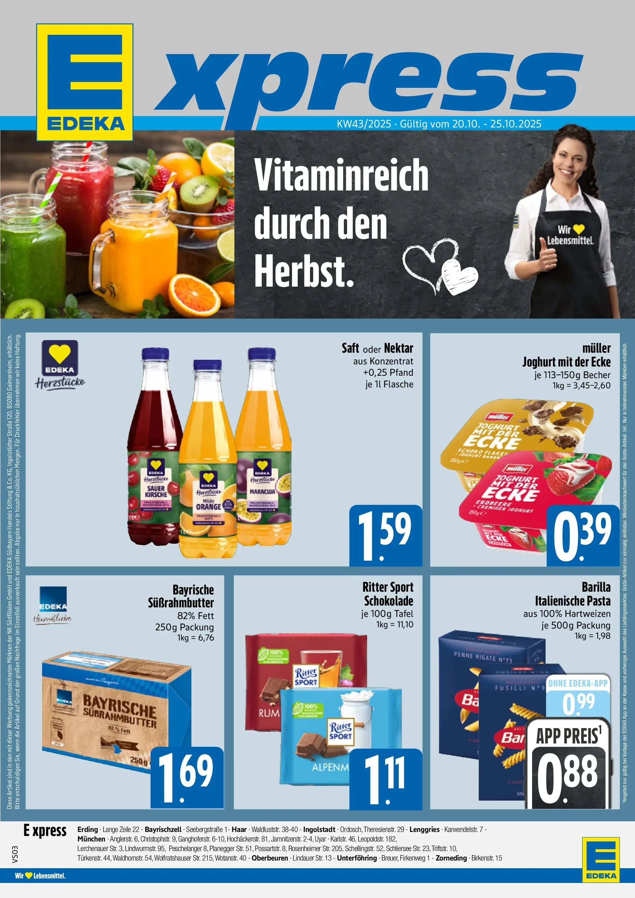 Edeka prospekt München	 (ab 19.10.2025) » Angebote Online | Seite: 1 | Produkte: Butter, Joghurt, Barilla, Ritter sport