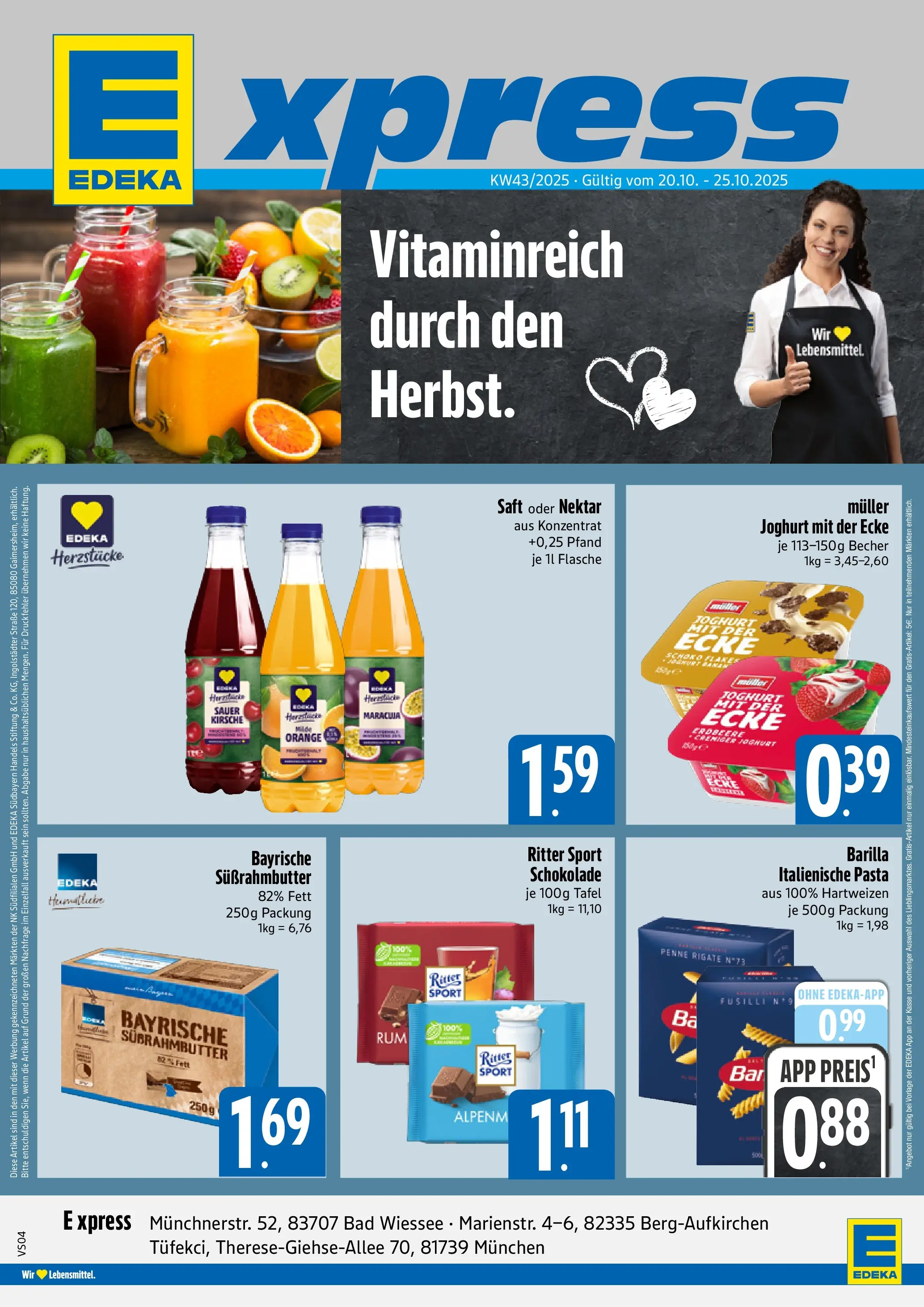Edeka prospekt München	 (ab 19.10.2025) » Angebote Online | Seite: 1 | Produkte: Ritter sport, Bad, Pasta, Saft