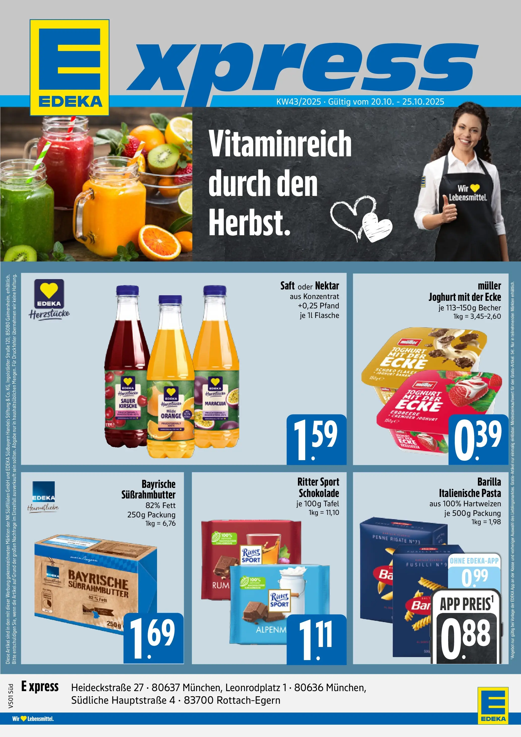 Edeka prospekt München	 (ab 19.10.2025) » Angebote Online | Seite: 1 | Produkte: Joghurt, Ritter sport, Pasta, Saft