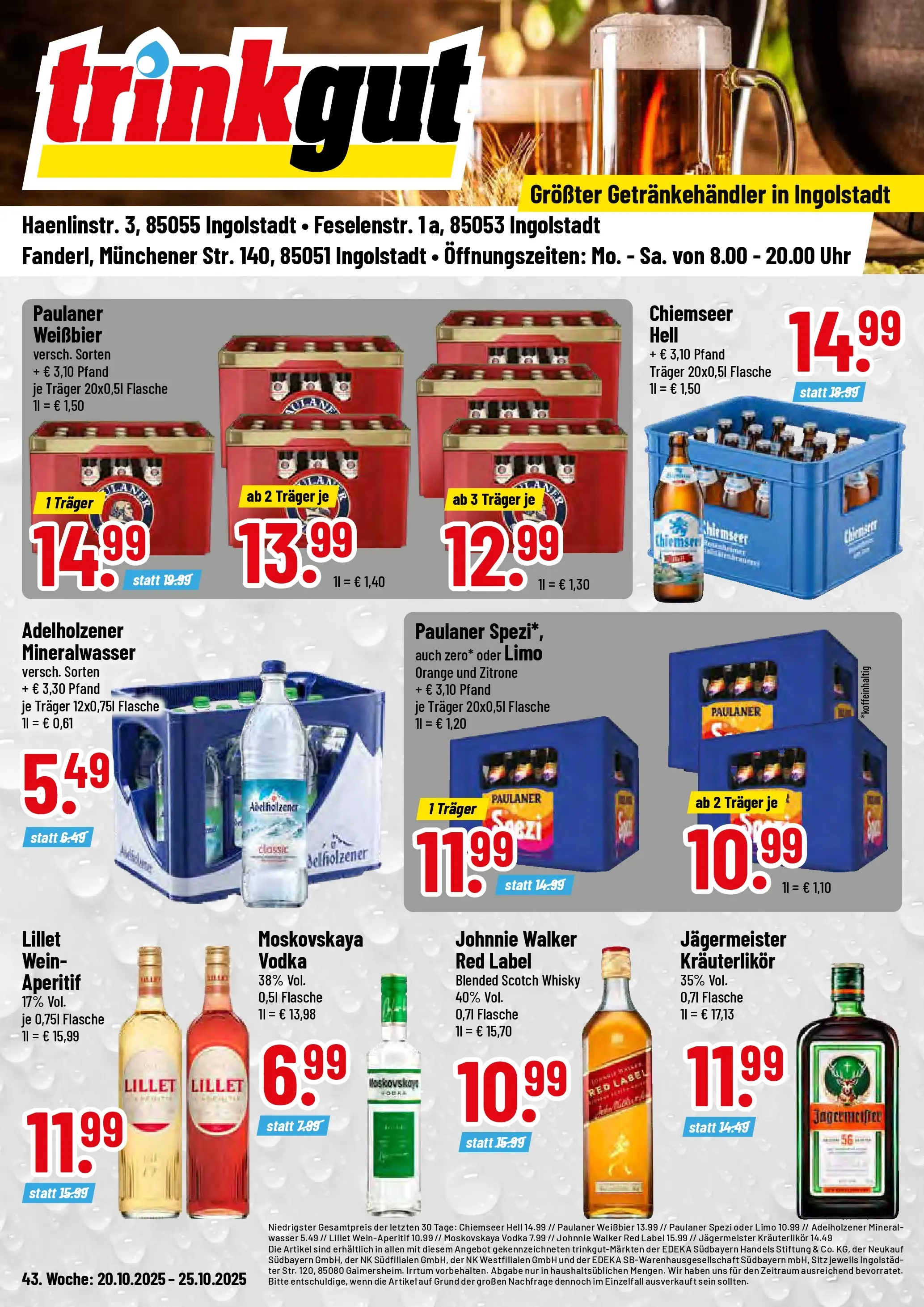 Trinkgut - trinkgut: Wochenangebote (ab 19.10.2025) » Angebote online | Seite: 1 | Produkte: Adelholzener, Lillet, Wein, Uhr
