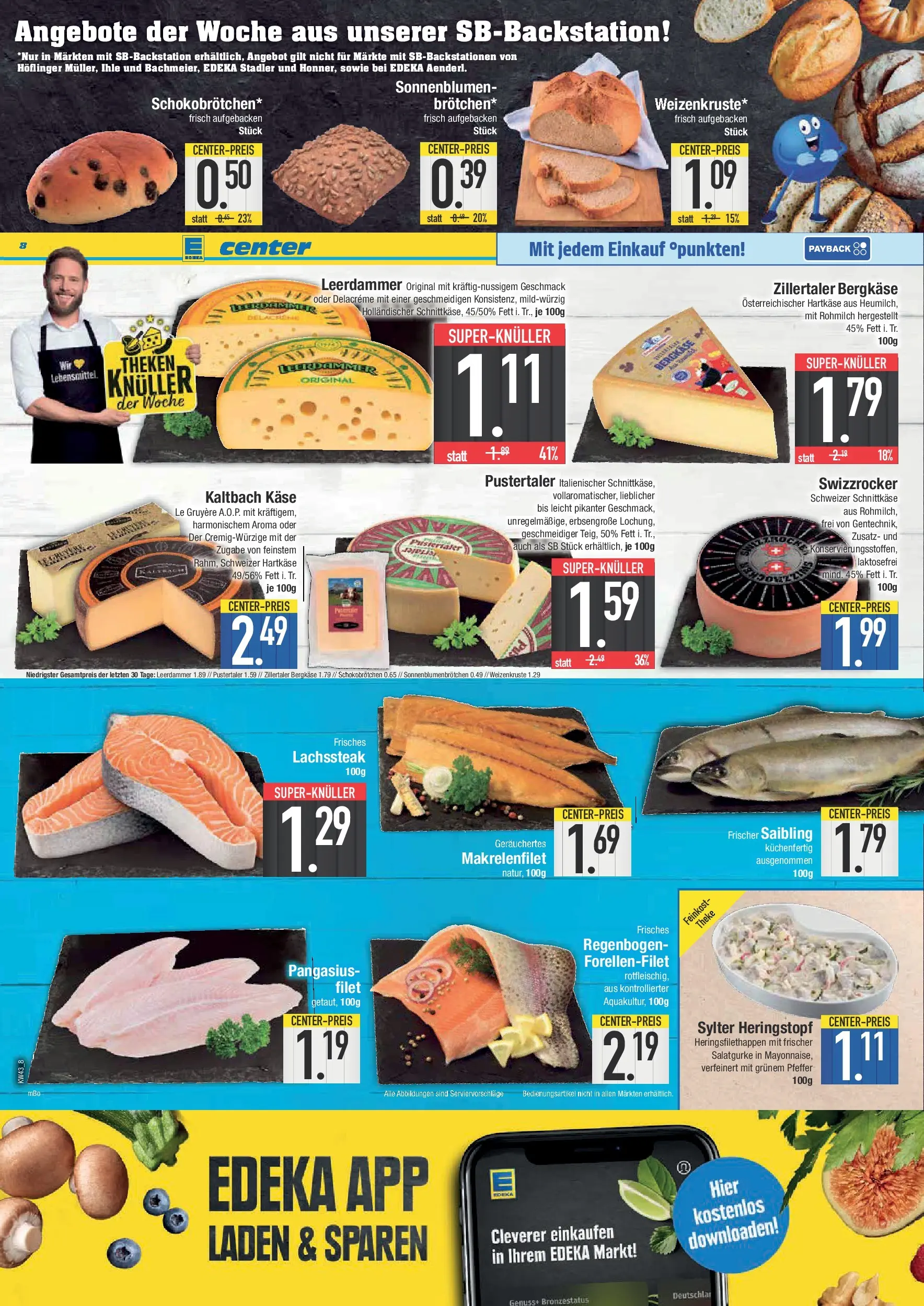 Edeka prospekt Piding	 (ab 19.10.2025) » Angebote Online | Seite: 8 | Produkte: Käse, Leerdammer, Pfeffer, Steak
